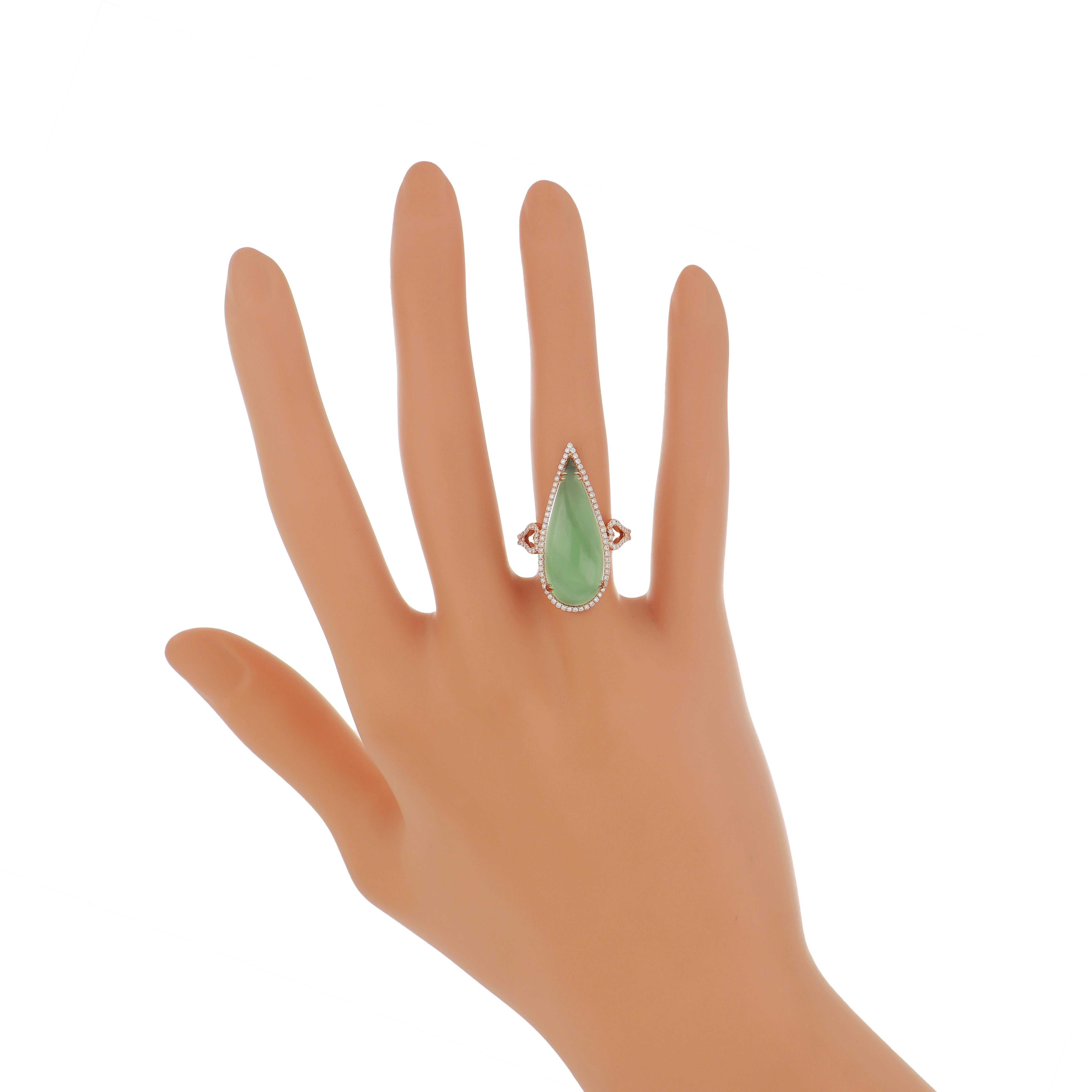 Women's Mint Quartz and Diamond Ring in 14karat Rose Gold Hand-Craft Ring For Sale