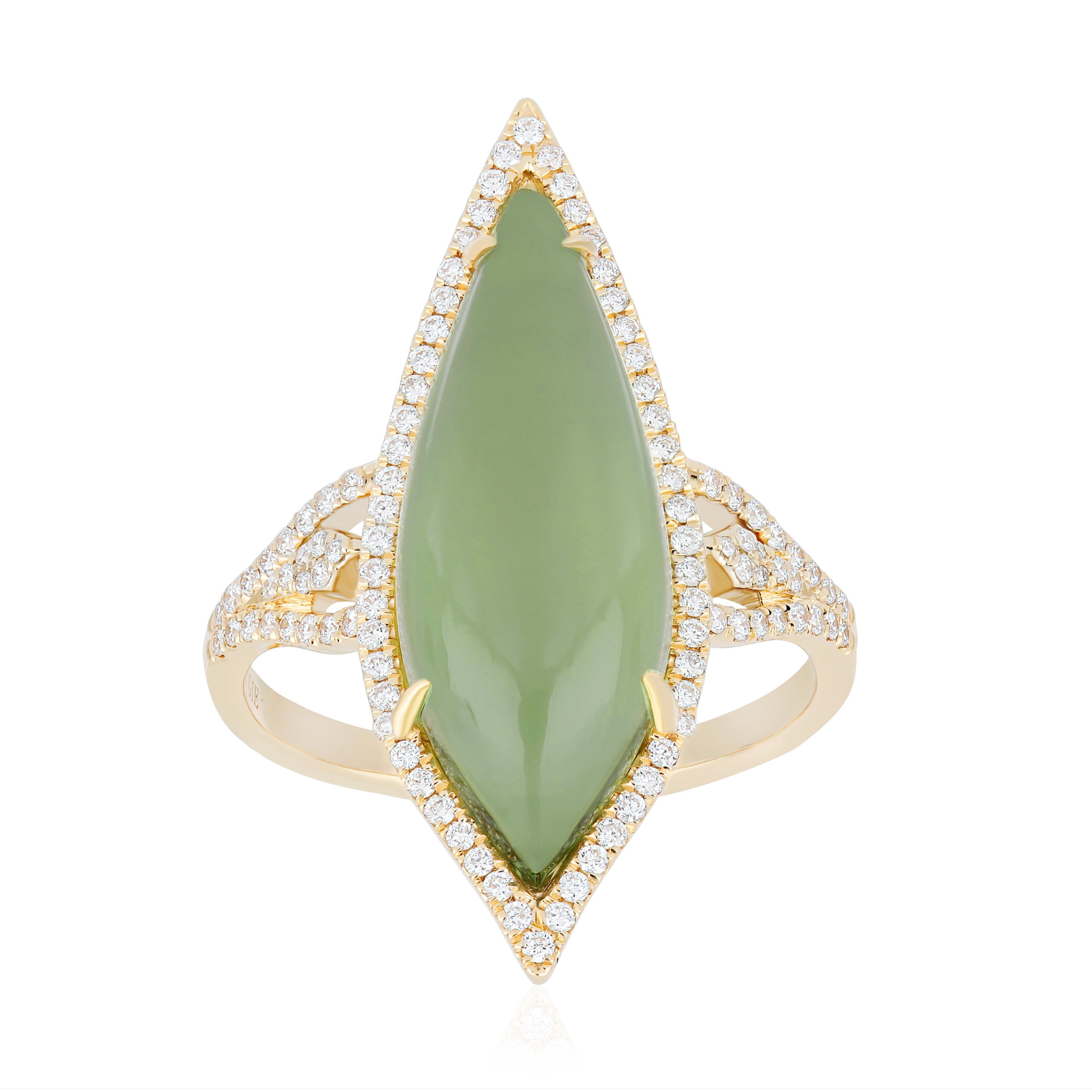 Modern Mint Quartz and Diamond Ring in 14karat Yellow Gold Hand-Craft Beautiful Ring For Sale