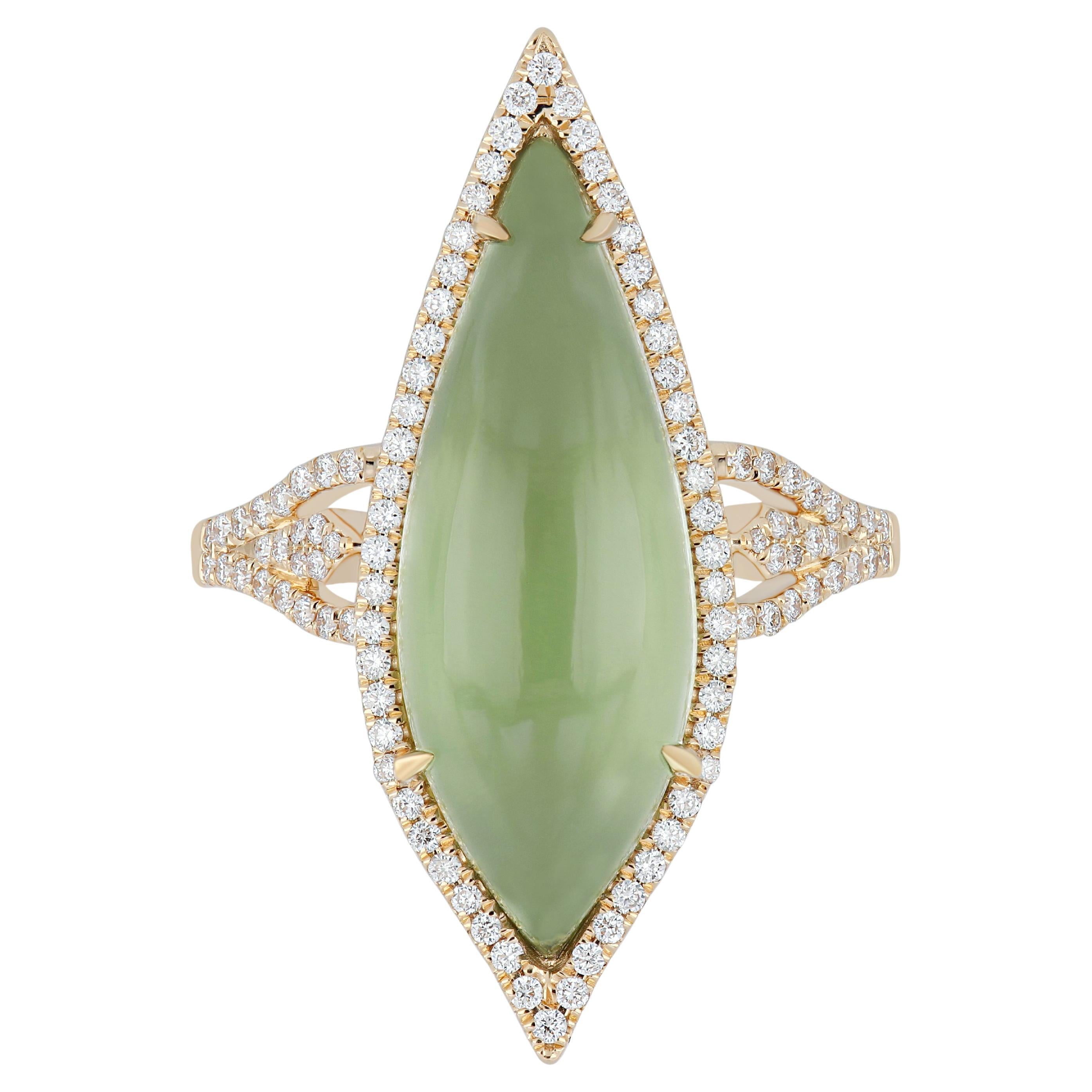 Mint Quartz and Diamond Ring in 14karat Yellow Gold Hand-Craft Beautiful Ring For Sale