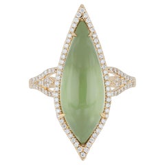 Anillo de cuarzo menta y diamantes en oro amarillo de 14 quilates Anillo artesanal precioso