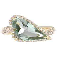 Mint Quarz und Diamant Nietenring aus 14k Gelbgold mit Nieten