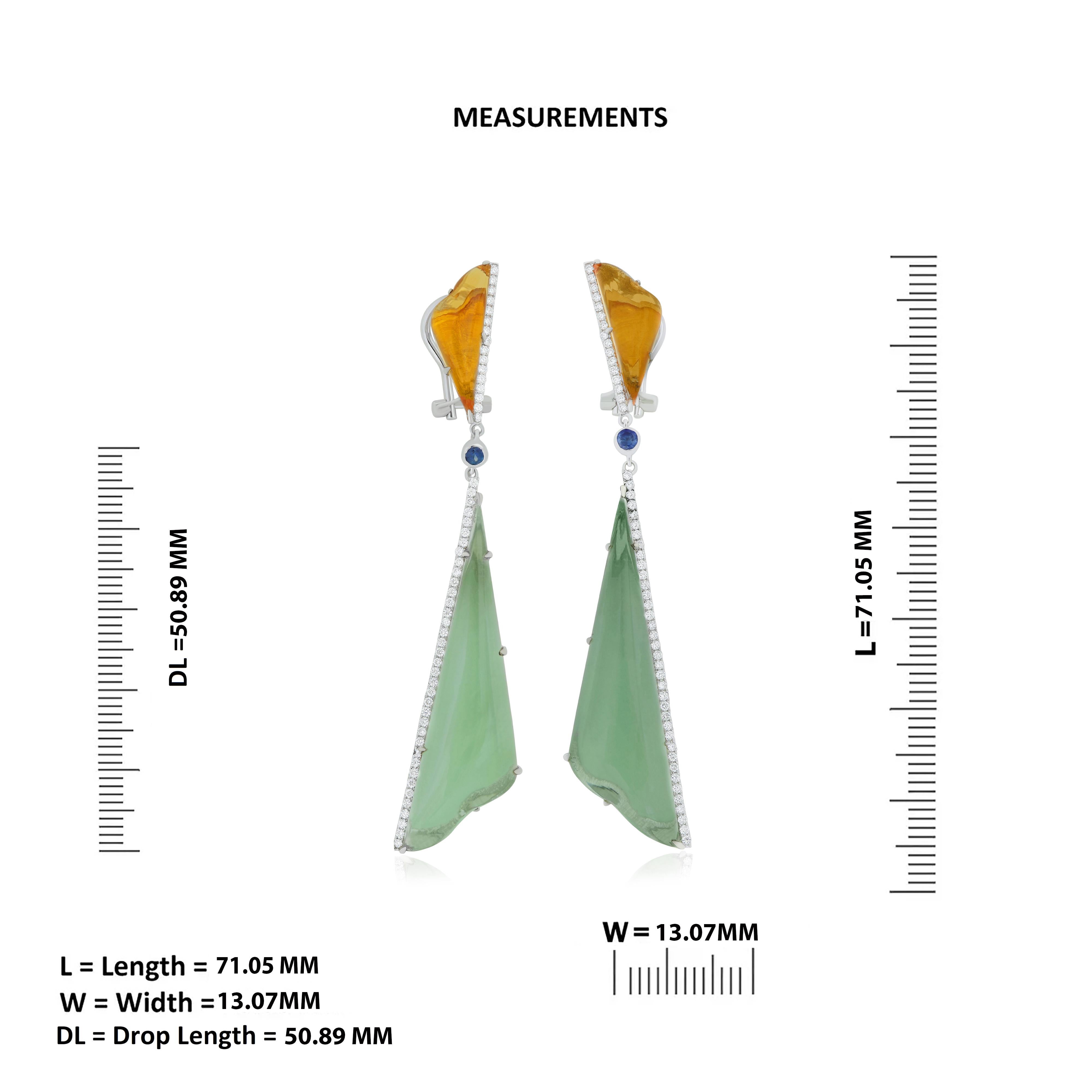 Boucles d'oreilles en or blanc 14 carats, quartz menthe, saphir bleu, citrine et diamant Neuf - En vente à JAIPUR, IN