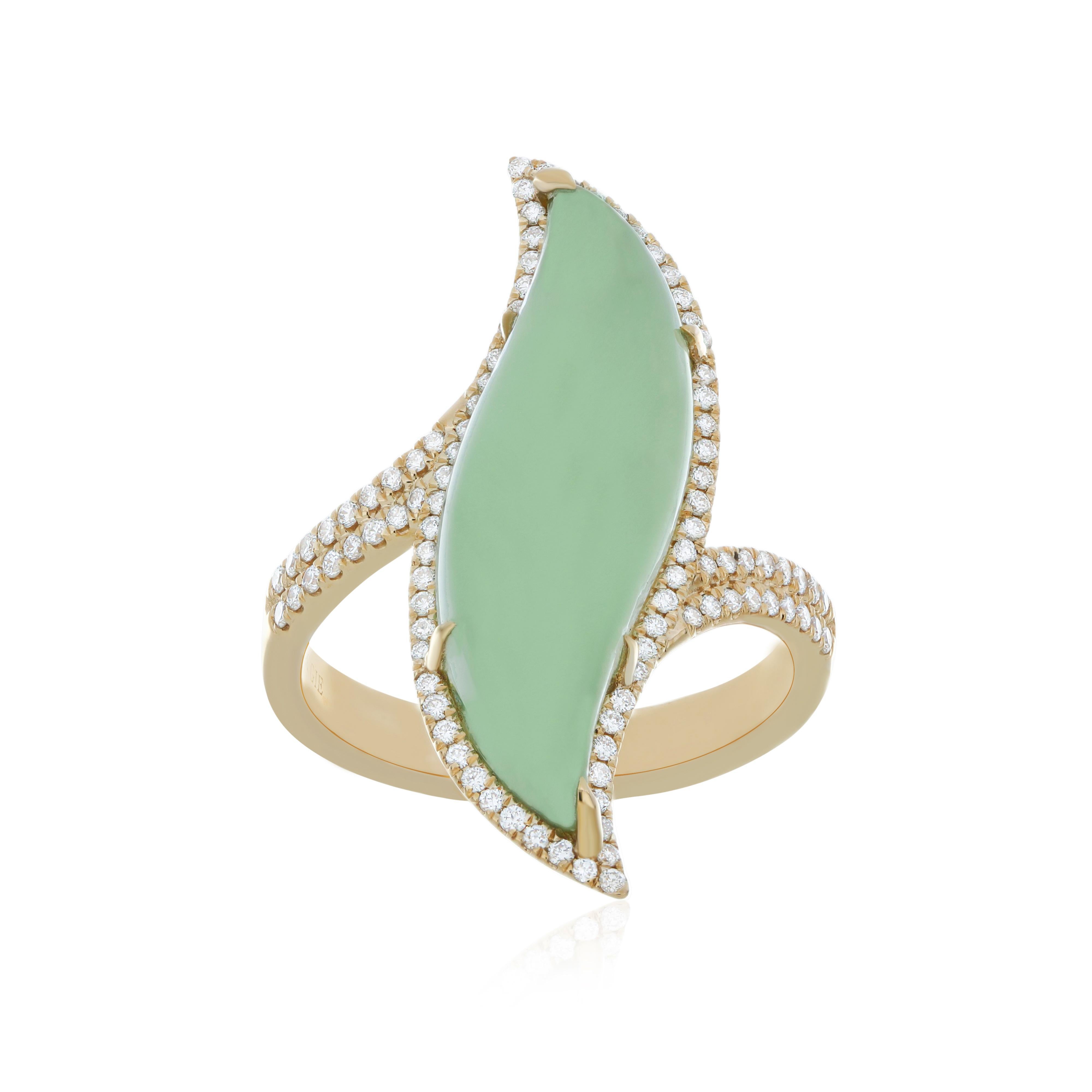 Modern Mint Quartz & Diamond Studded Pedant & Ring Set in 14K Yellow Gold For Sale