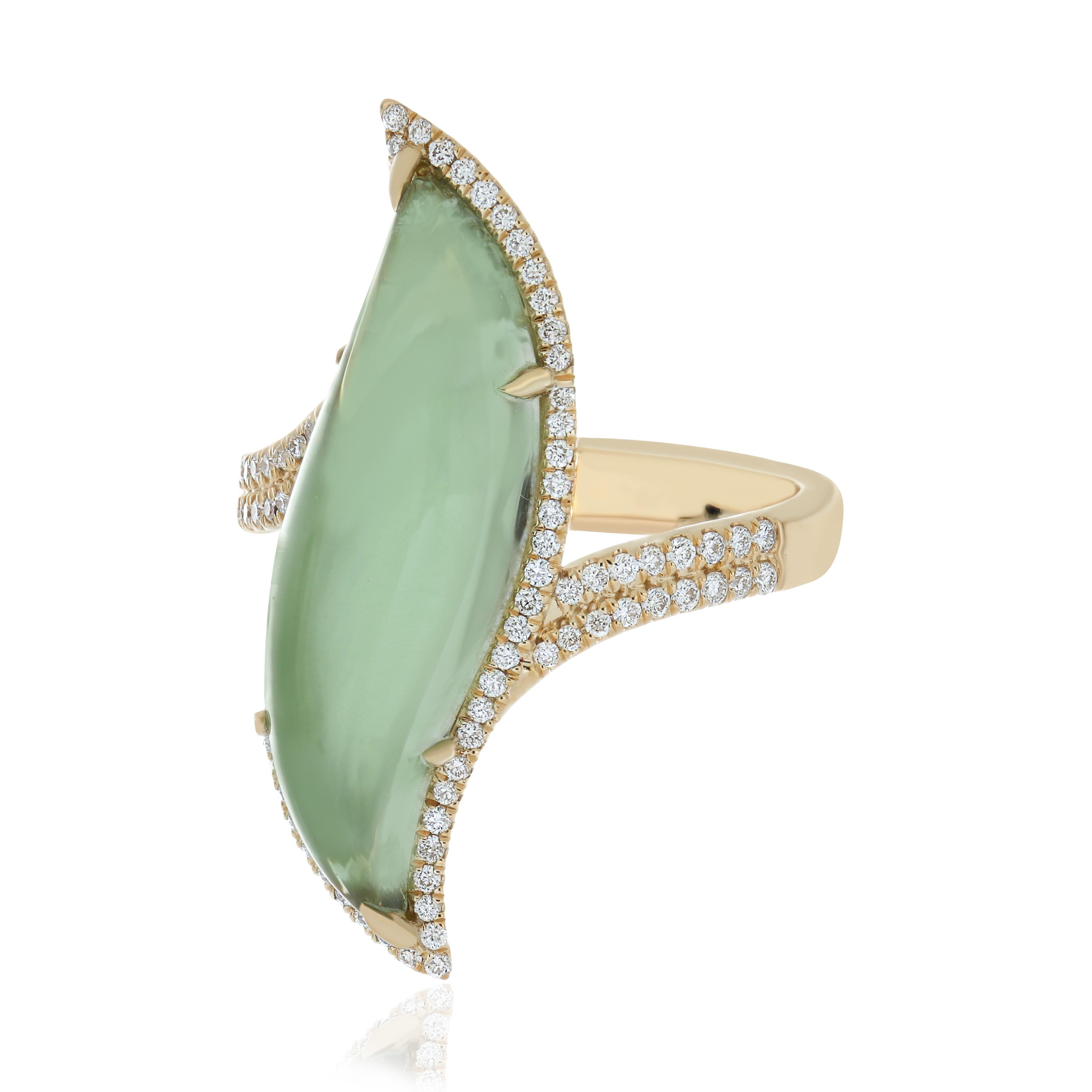 Women's Mint Quartz & Diamond Studded Pedant & Ring Set in 14K Yellow Gold For Sale