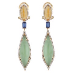 Mintquarz, Kyanit, Citrin und Diamant-Ohrring aus 14 Karat Gelbgold