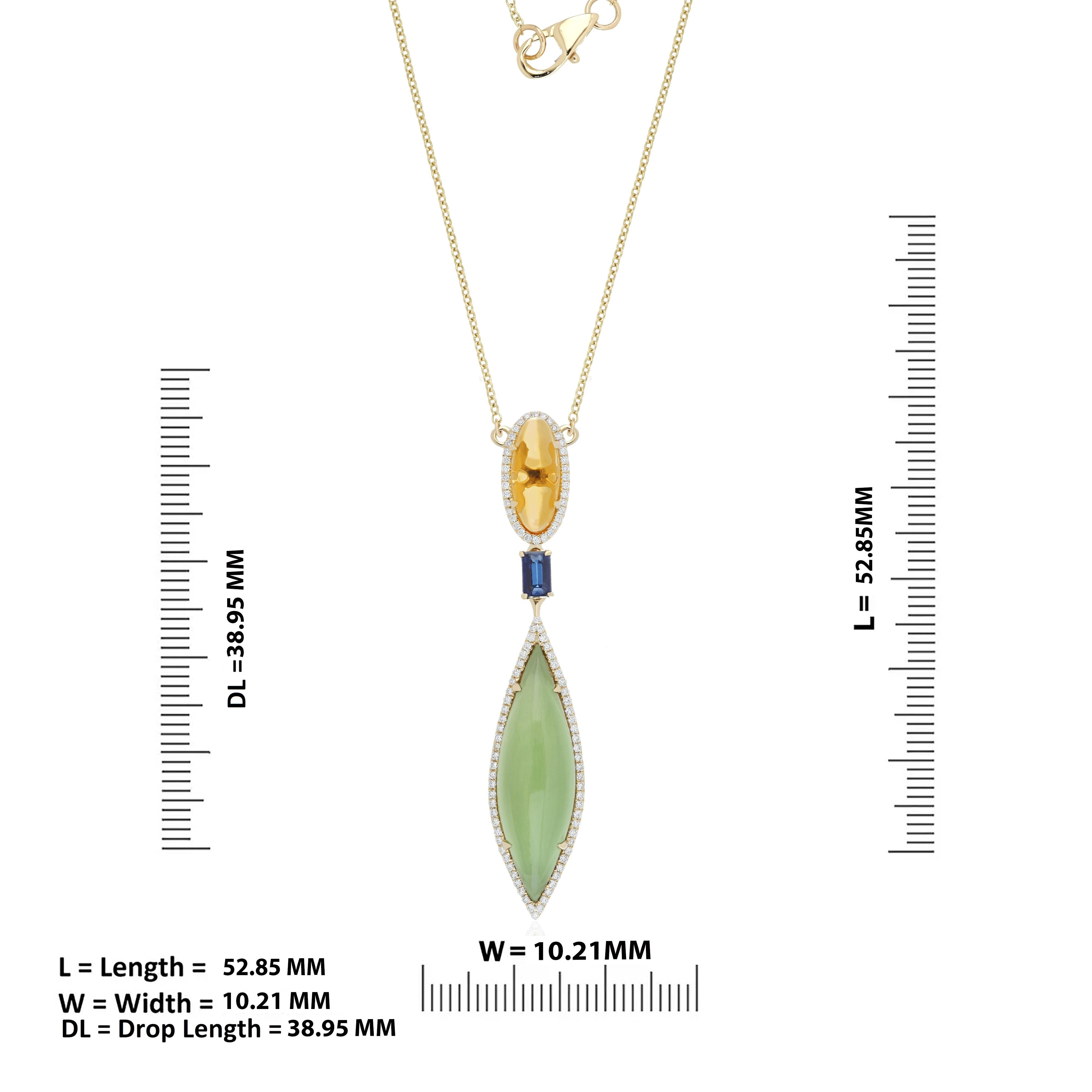 Collar y Juego de Pendientes de Cuarzo Menta, Cianita, Citrino y Diamante en Oro Amarillo de 14k en venta 4