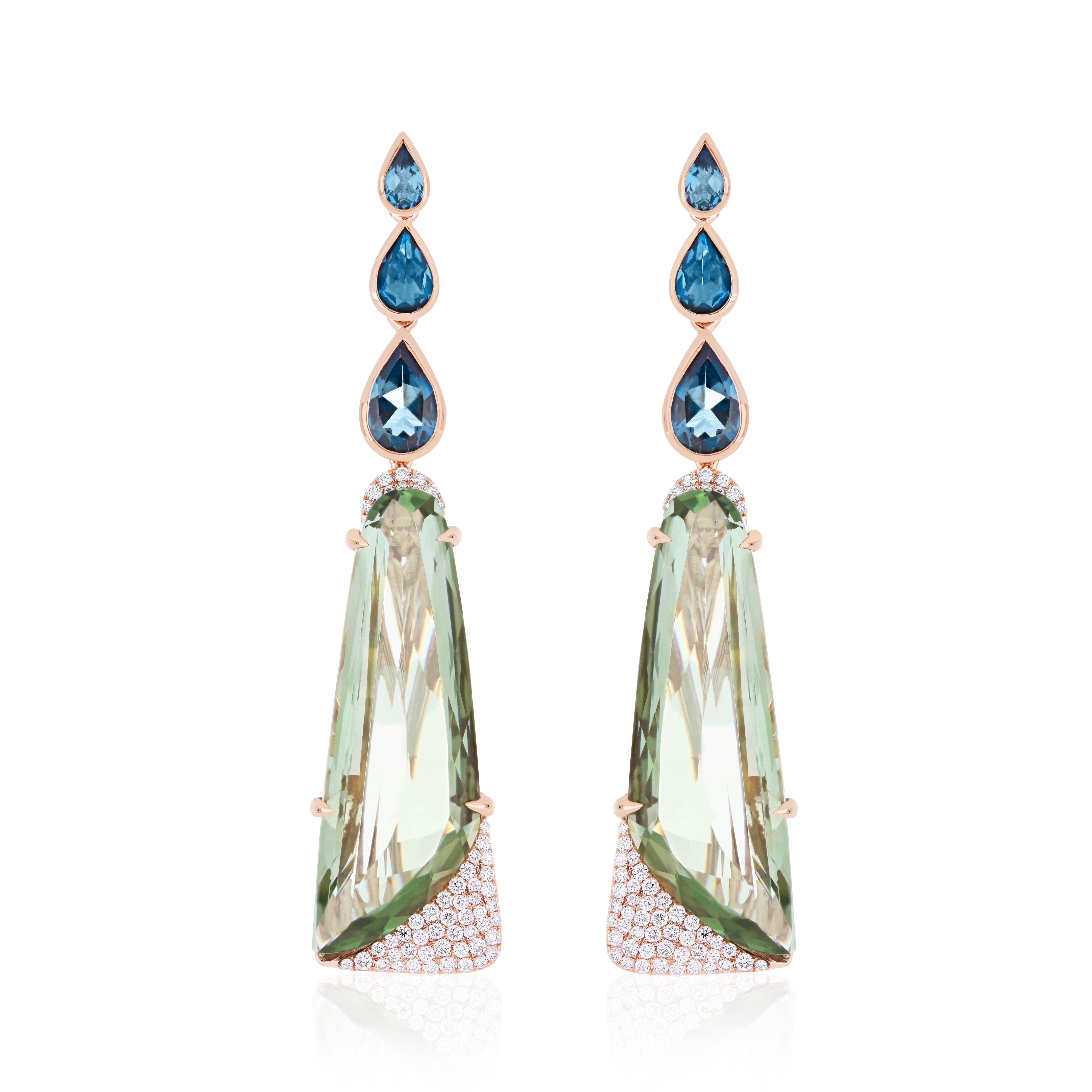 For Sale:  Mint Quartz London Blue Topaz and Diamond Elongated Ring Earring and Pendant Set 10