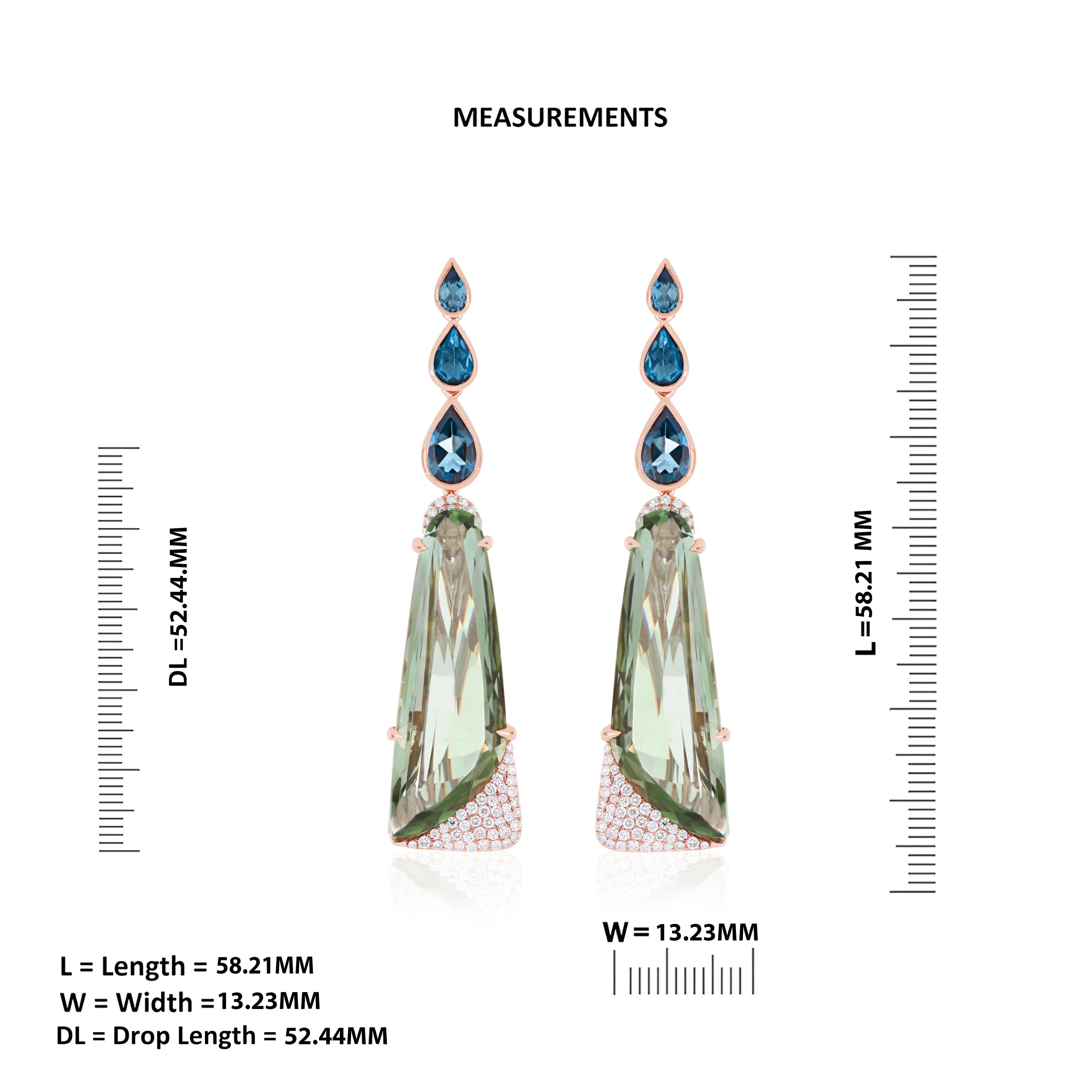 For Sale:  Mint Quartz London Blue Topaz and Diamond Elongated Ring Earring and Pendant Set 12