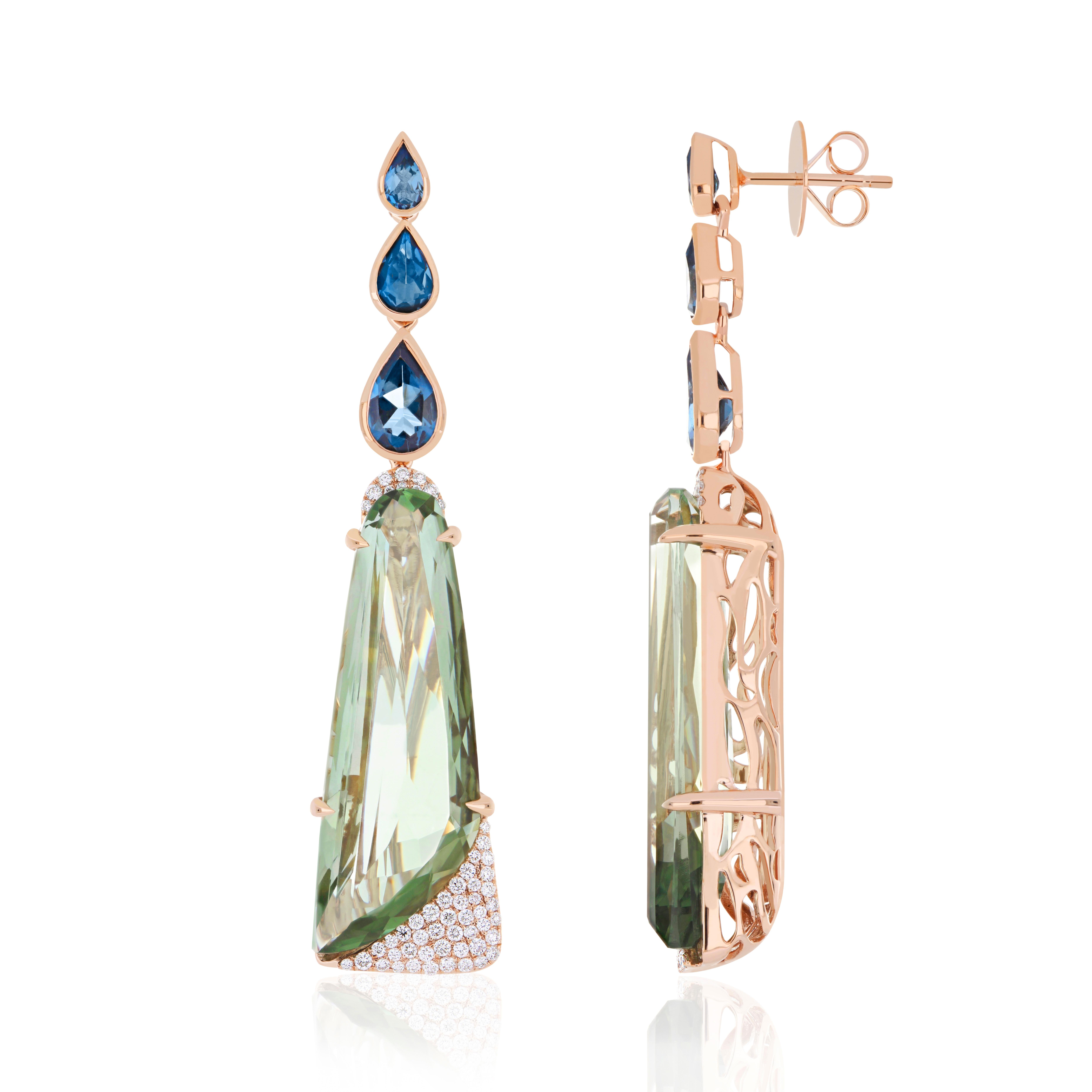 For Sale:  Mint Quartz London Blue Topaz and Diamond Elongated Ring Earring and Pendant Set 13