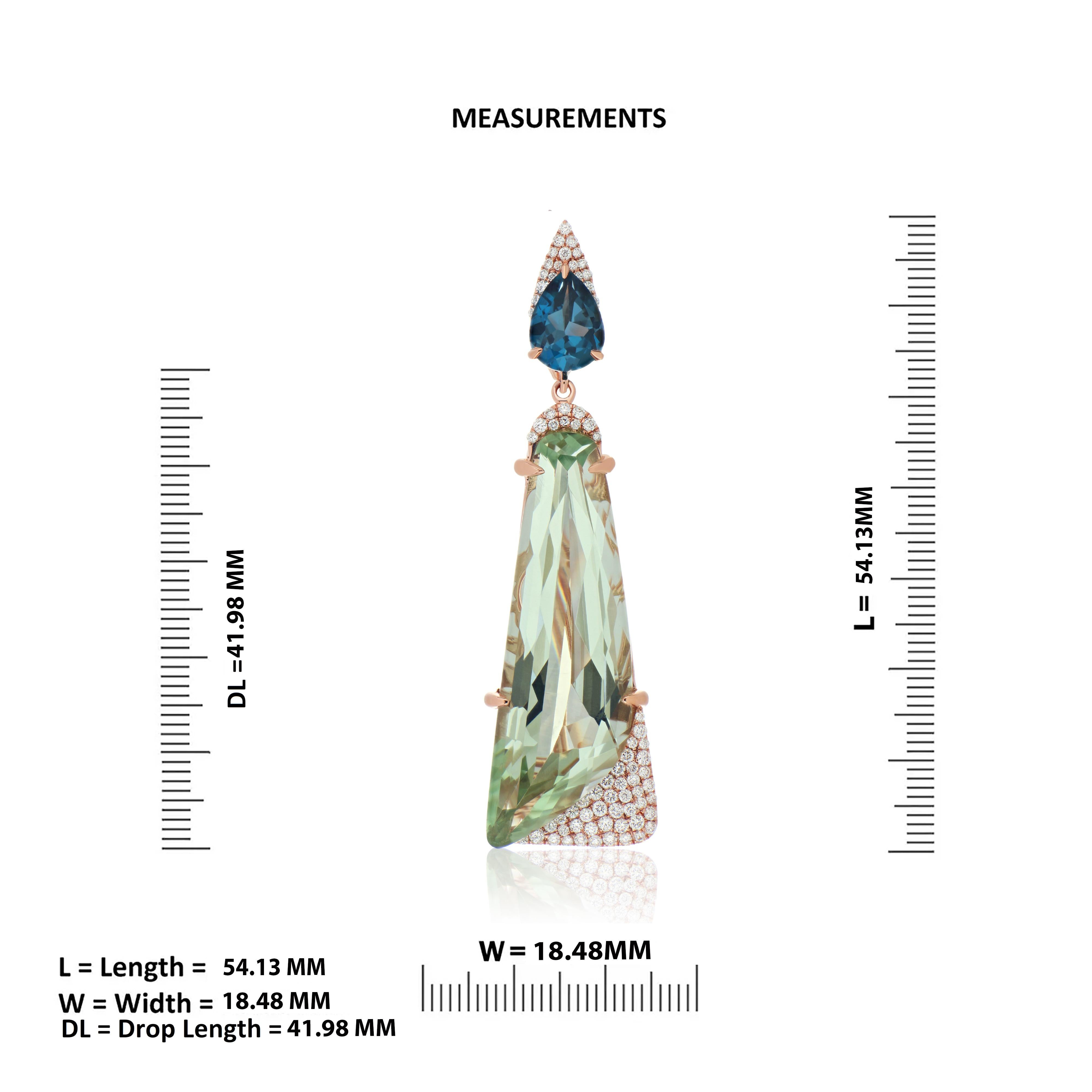 For Sale:  Mint Quartz London Blue Topaz and Diamond Elongated Ring Earring and Pendant Set 16
