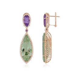 Mint Quartz, Pink Amethyst, Pink Sapphire Diamond Earring 18k Rose Gold Earring