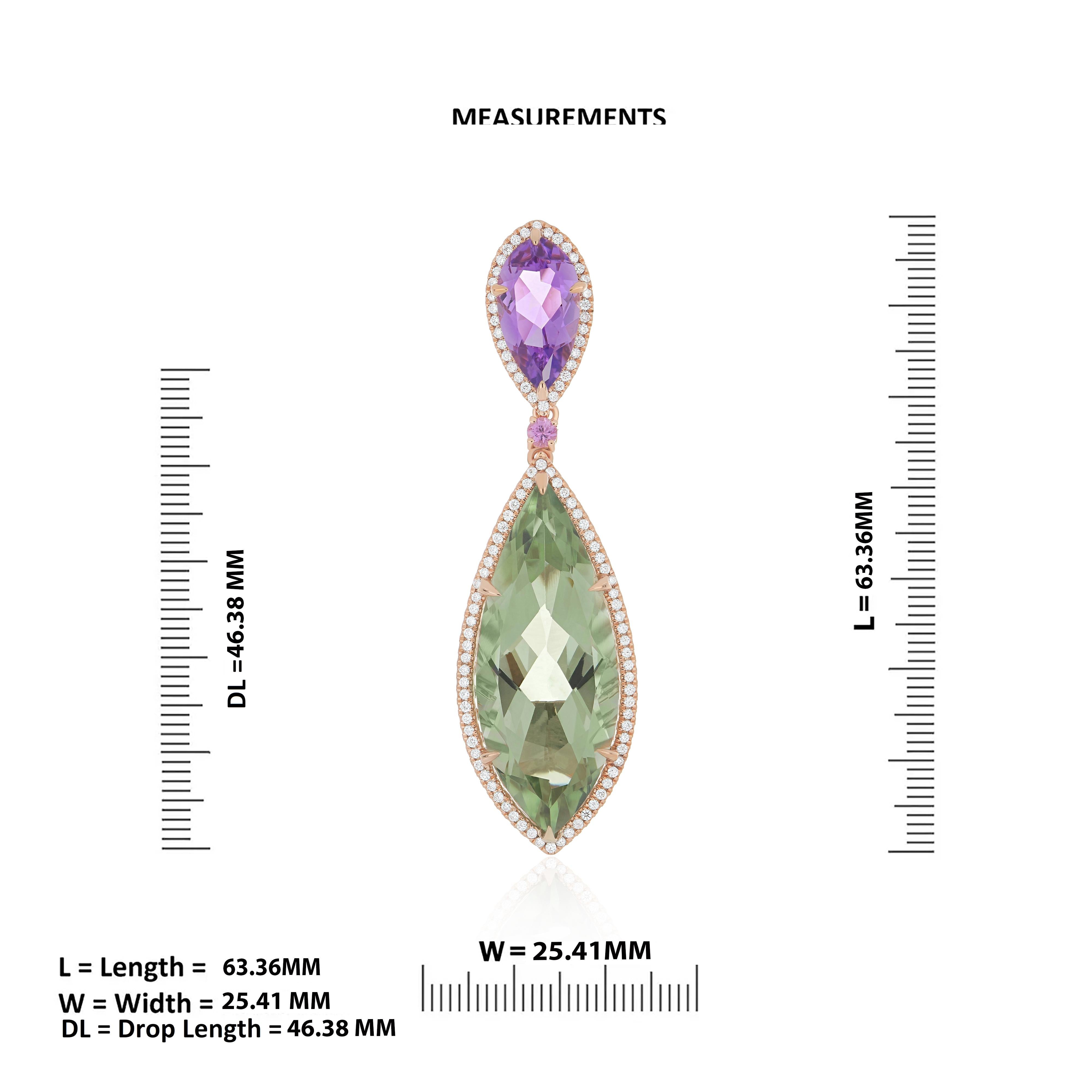 Taglio misto Ciondolo con quarzo menta, ametista rosa, zaffiro rosa e diamante in oro rosa 18 ct. in vendita
