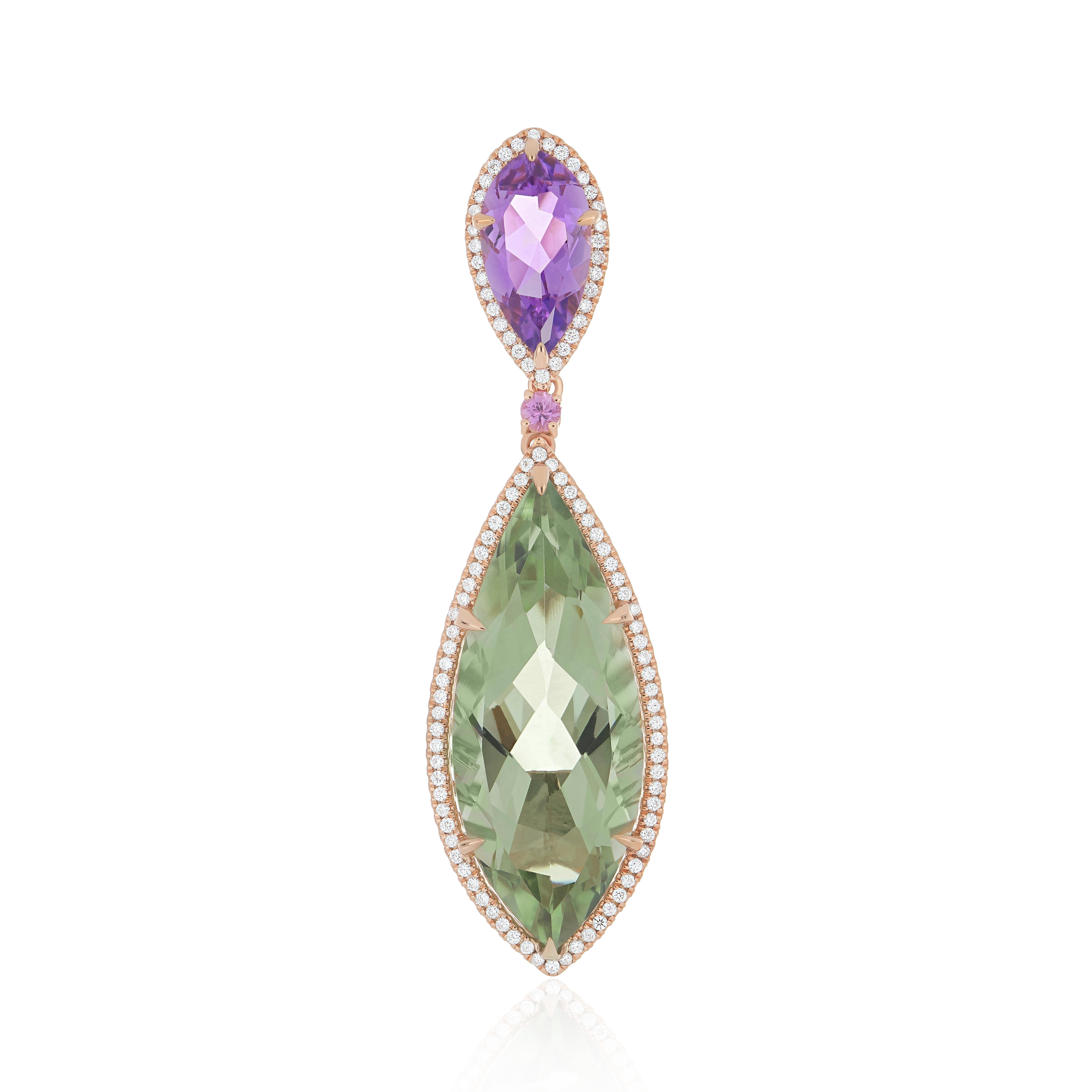 Ciondolo con quarzo menta, ametista rosa, zaffiro rosa e diamante in oro rosa 18 ct. in vendita 3