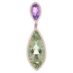 Mint Quartz, Pink Amethyst, Pink Sapphire & Diamond Pendant in 18k Rose Gold