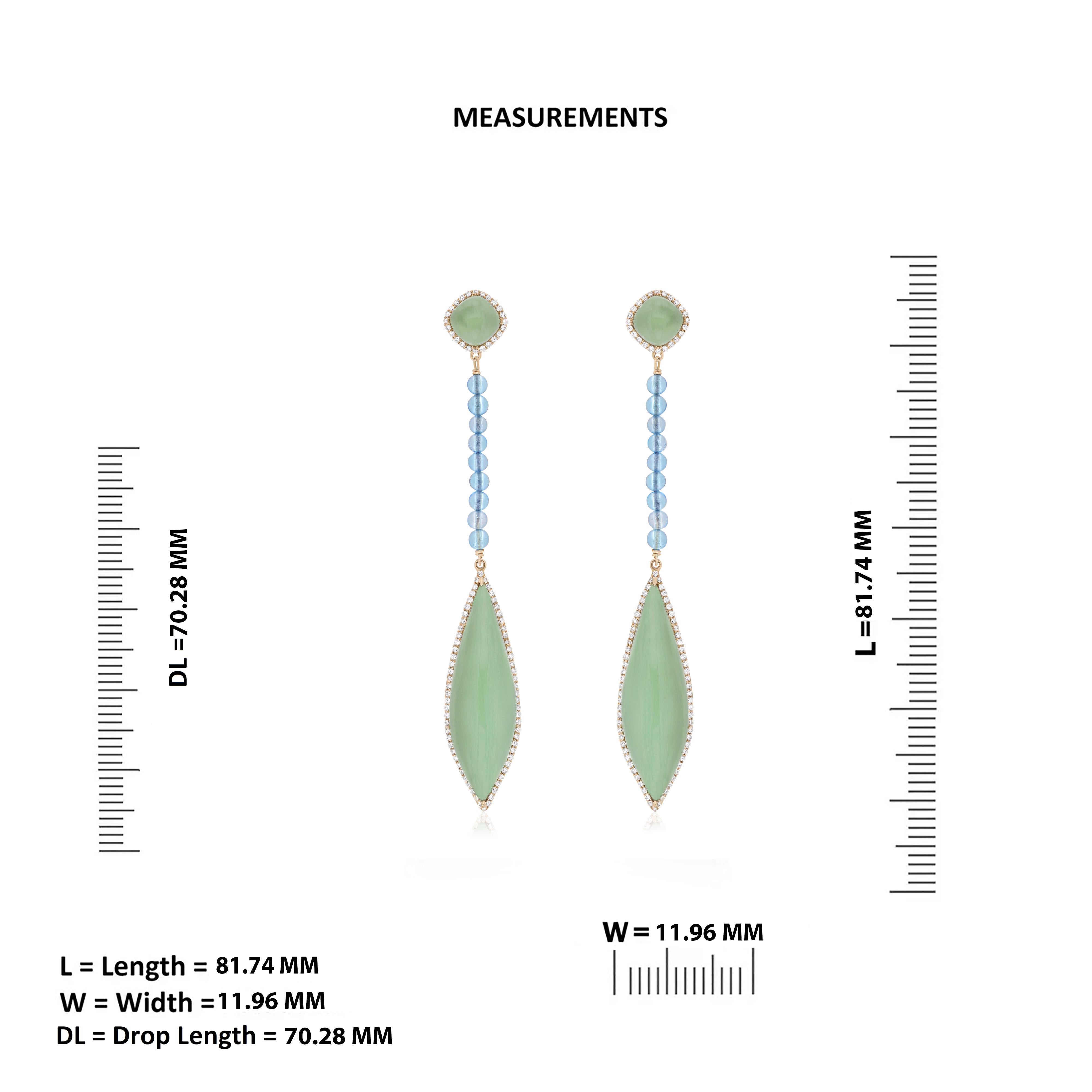 Boucles d'oreilles en or jaune 14 carats, quartz menthe, topaze bleue suisse et diamant Neuf - En vente à JAIPUR, IN
