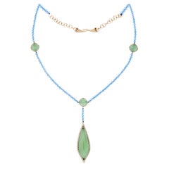 Halskette aus 14 Karat Gelbgold mit Mintquarz, Schweizer blauem Topas und Diamanten