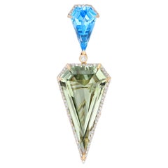 Ciondolo con quarzo menta, topazio blu svizzero e diamante in oro giallo 14k