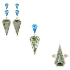 Ciondolo con quarzo menta, topazio blu svizzero e diamante in oro giallo 14k