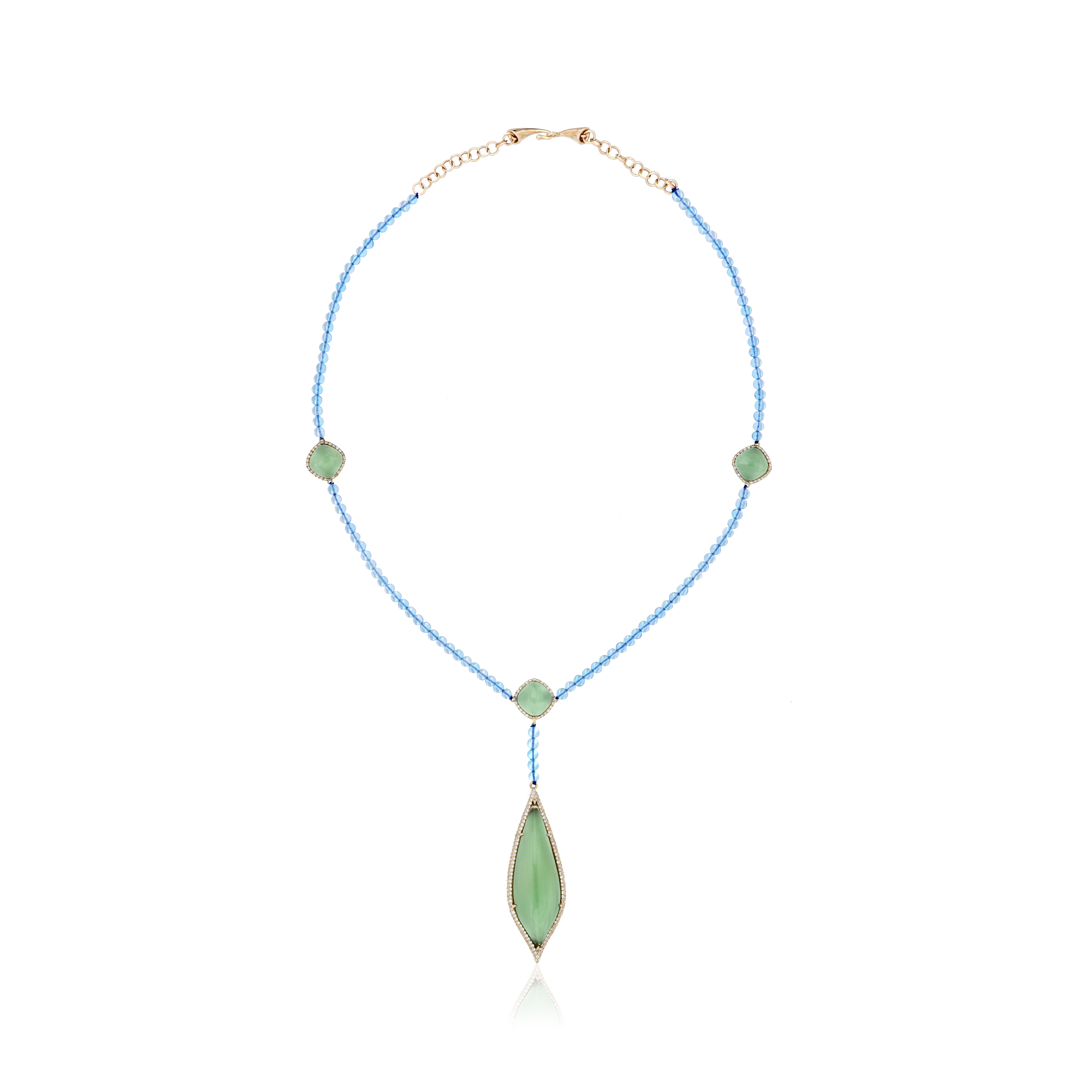 Mint Quartz, Swiss Blue Topaz & Diamond Earring, Necklace set 14k Yellow Gold For Sale 1