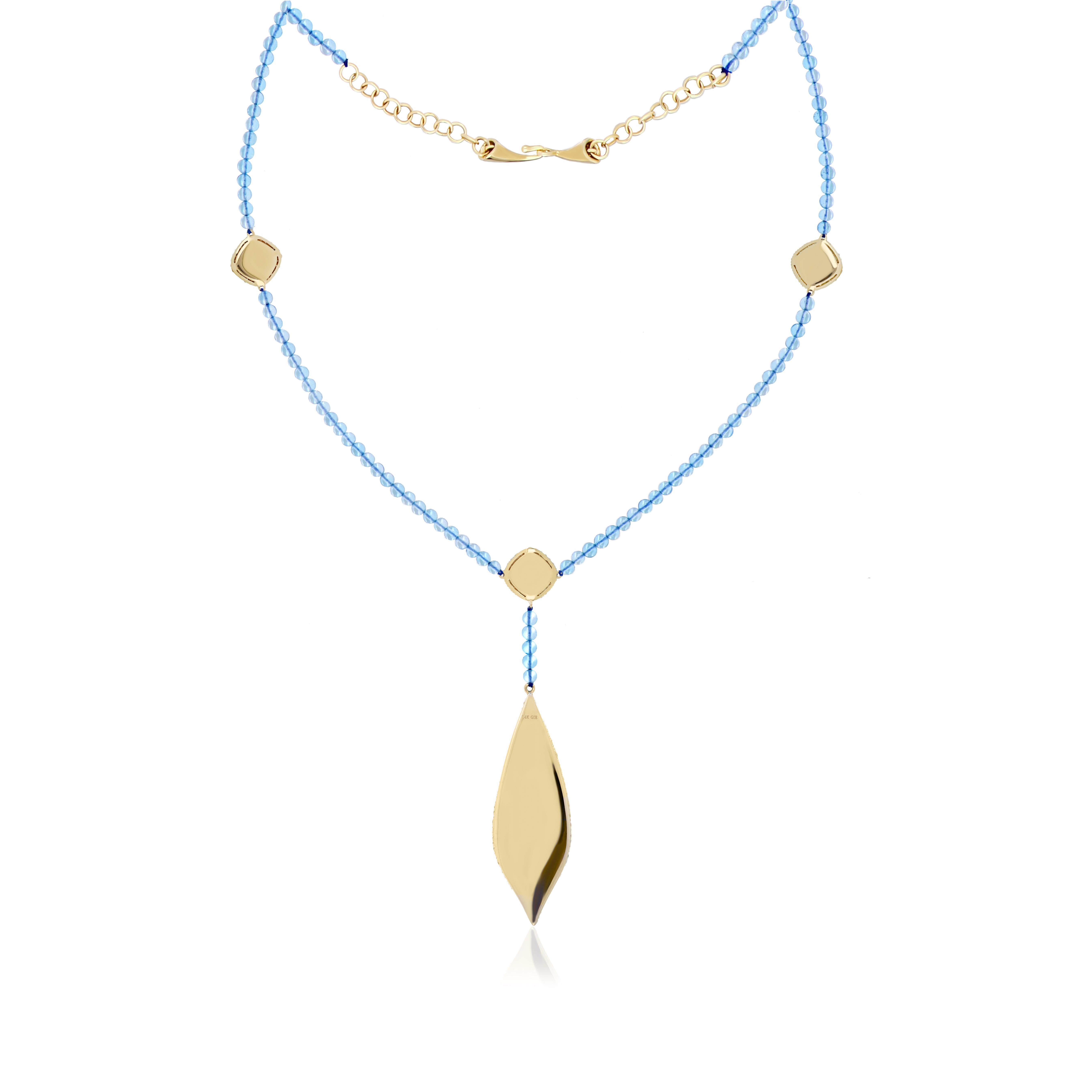 Mint Quartz, Swiss Blue Topaz & Diamond Earring, Necklace set 14k Yellow Gold For Sale 4