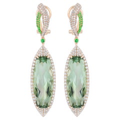 Orecchino in quarzo menta, tsavorite e diamanti Orecchino artigianale in oro giallo 14k