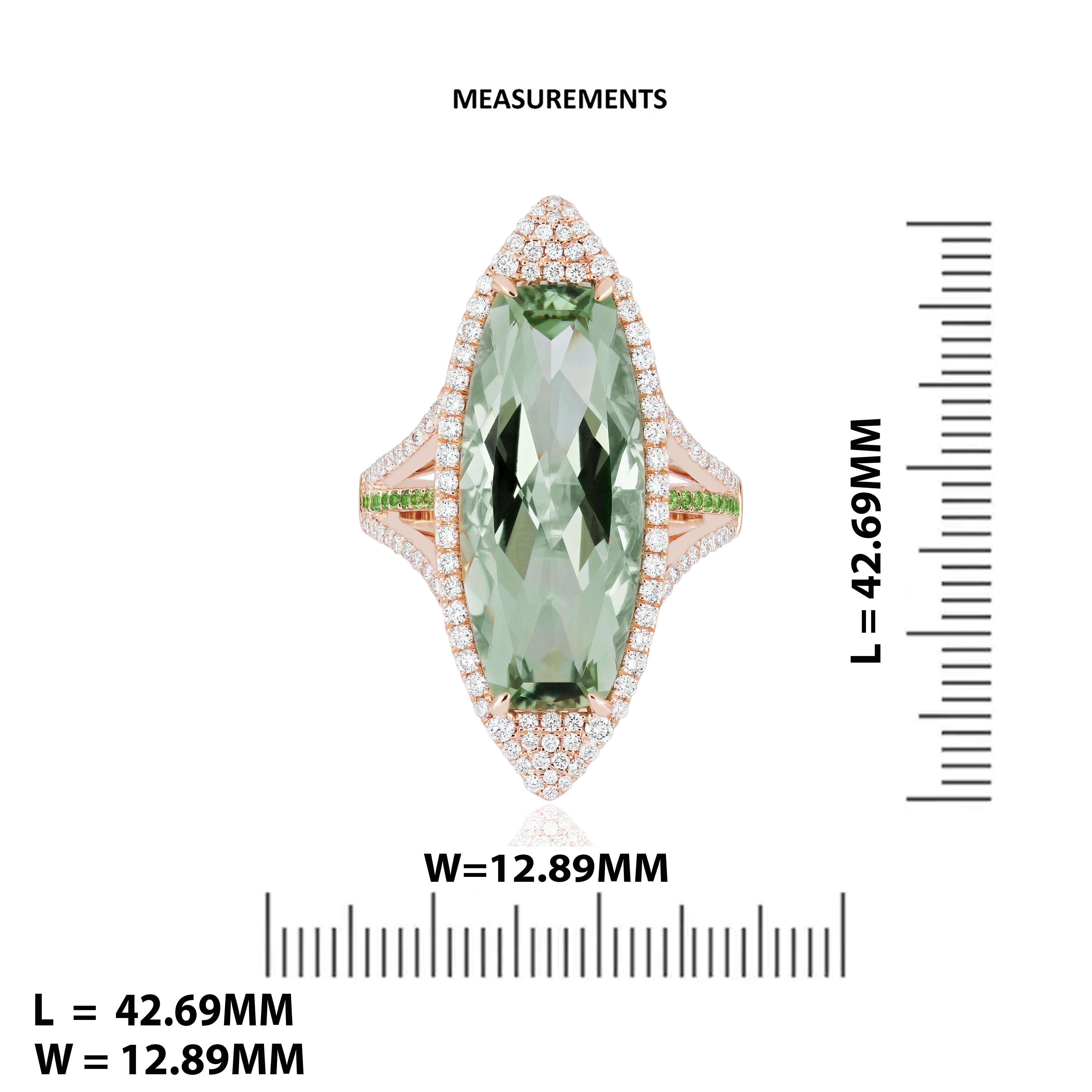 Mint Quartz, Tsavorite & Diamond Ring in 14K Rose Gold HandCraft Party Wear Ring For Sale 2