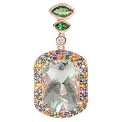 Mint Quartz, Tsavorite, Multi Gemstone and White Diamond Pendant in 18KRG
