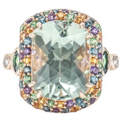 Mint Quartz, Tsavorite, Multi Gemstone and White Diamond Cocktail Ring in 18KRG.