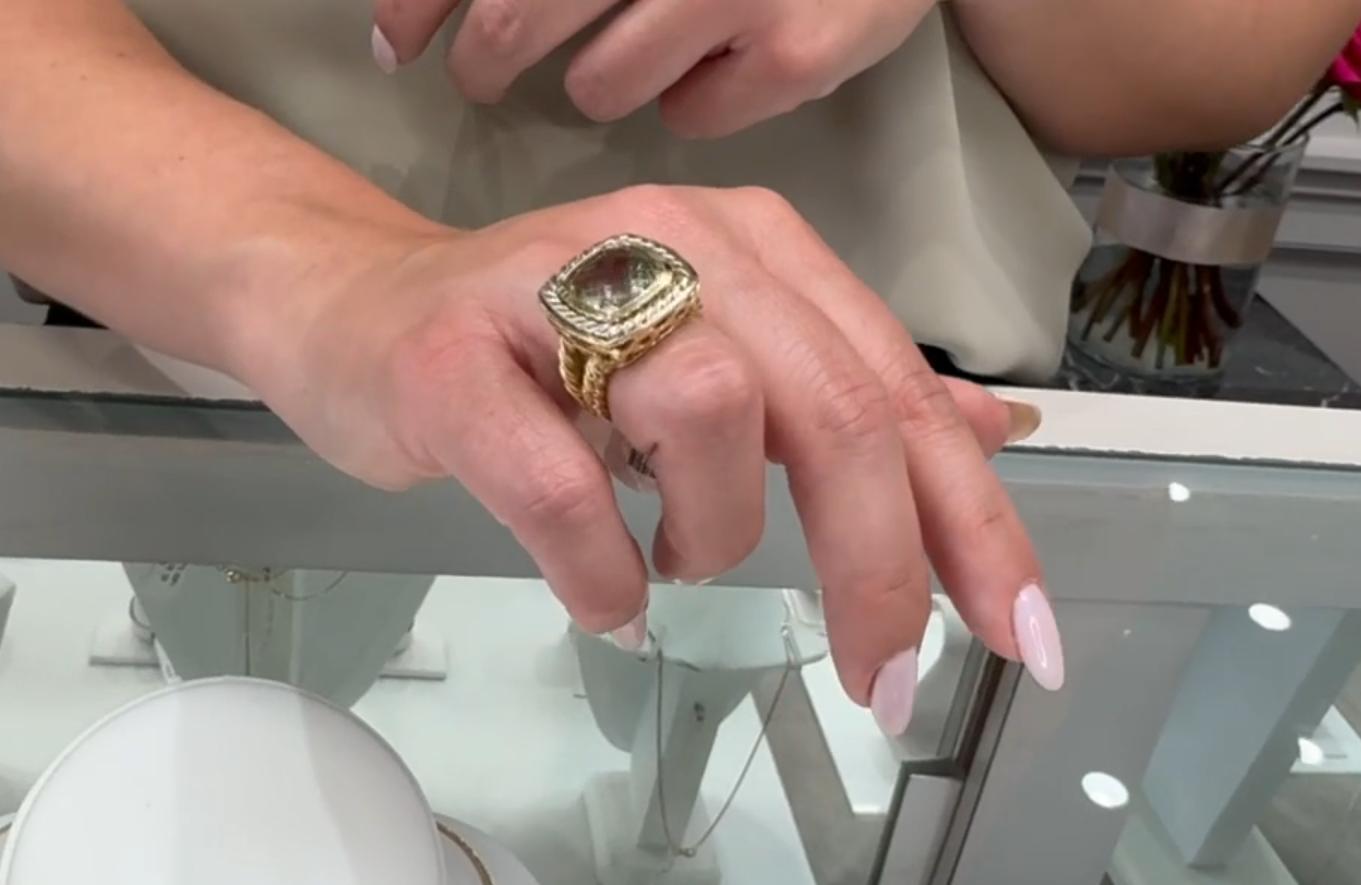 De las mujeres Cuarzo Menta Dos Tonos Anillo Cable 9.10 Quilates en Oro 14k en venta