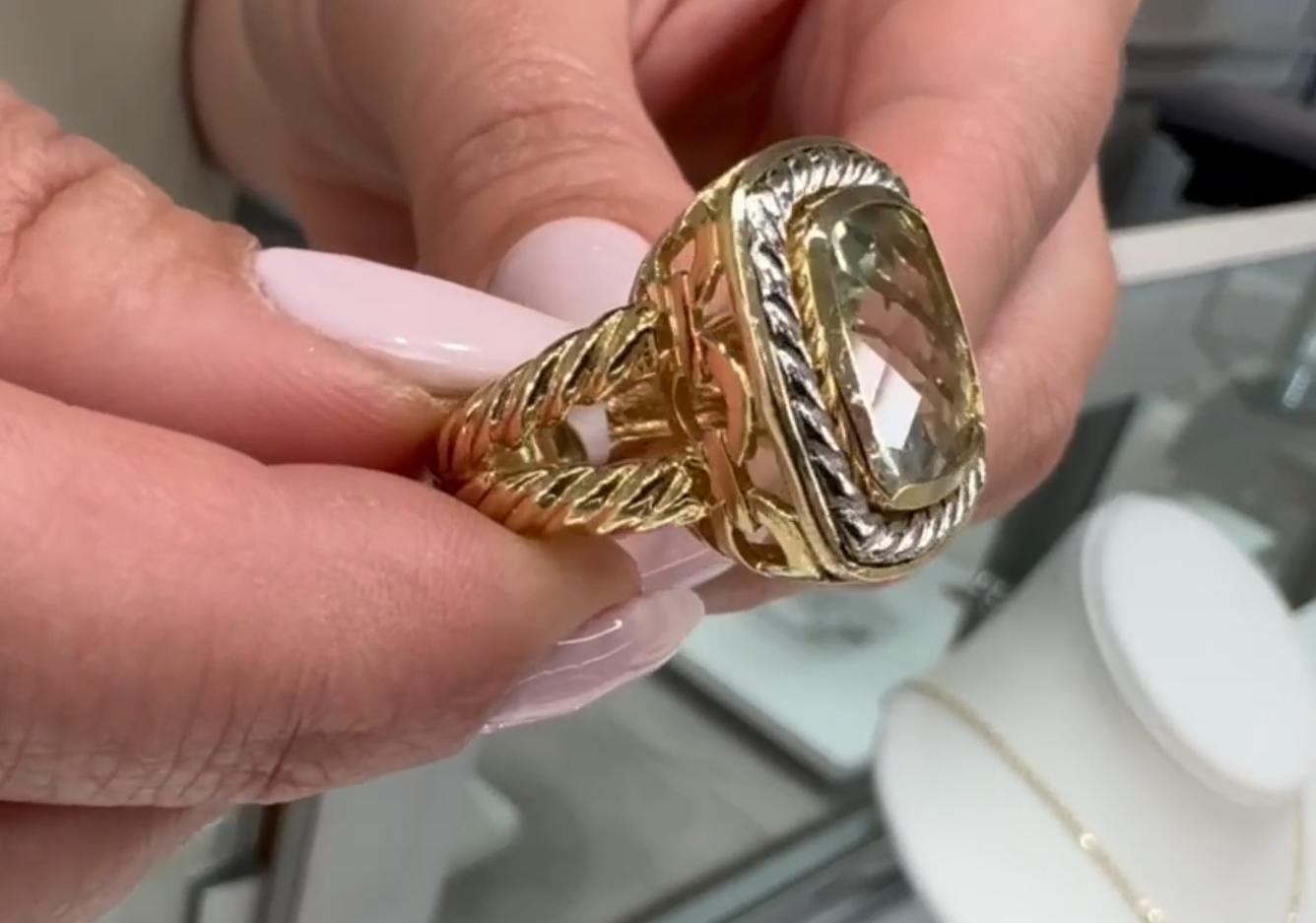 Cuarzo Menta Dos Tonos Anillo Cable 9.10 Quilates en Oro 14k en venta 3
