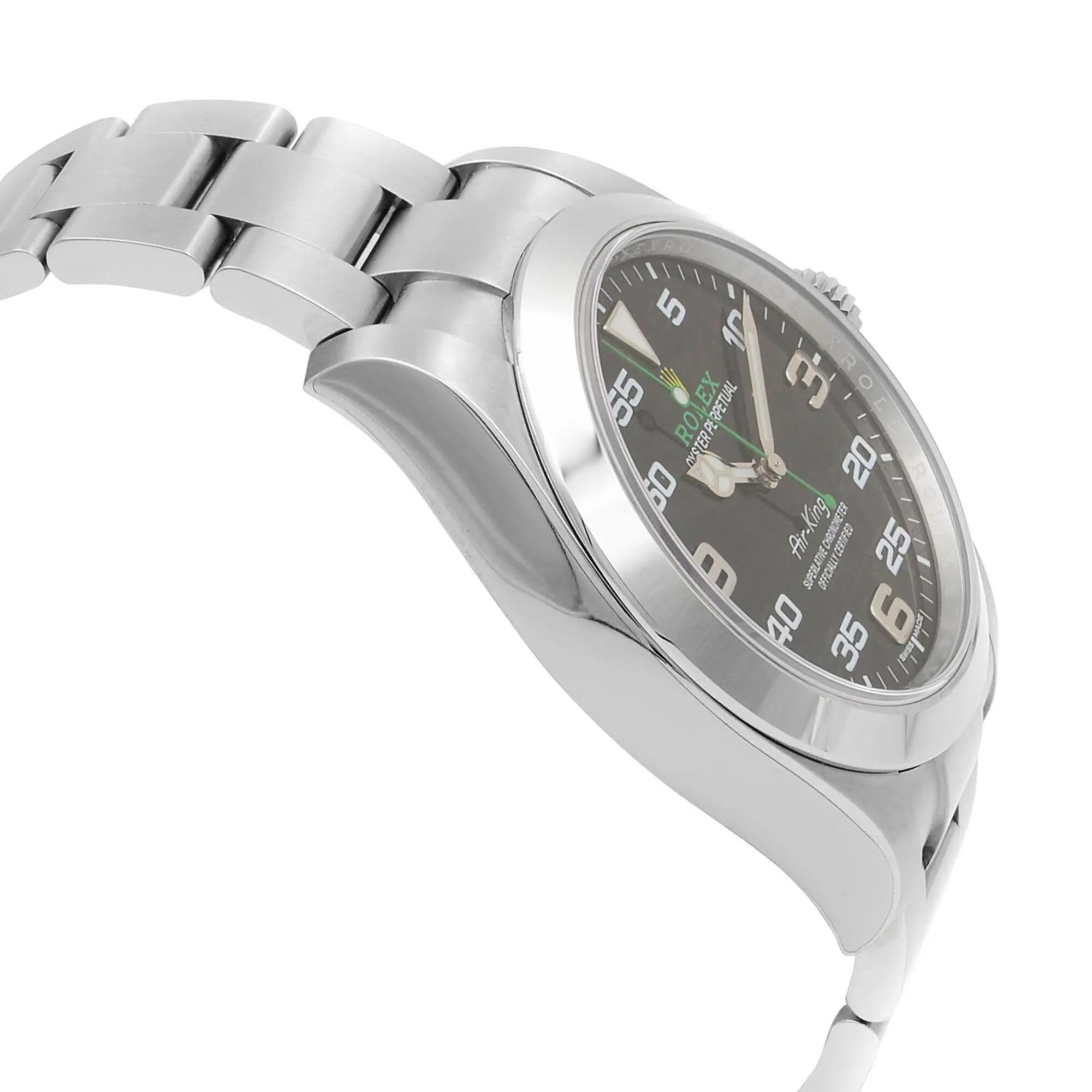 Men's Mint Rolex Air-King Green Hand Steel Black Dial Automatic Watch 116900 For Sale