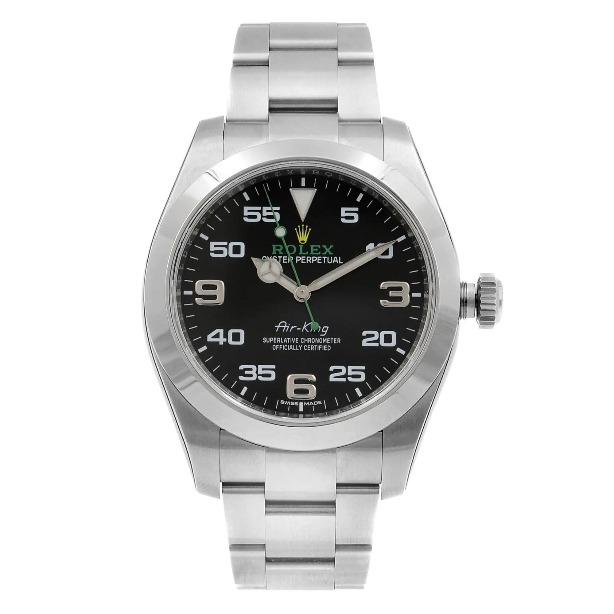 Mint Rolex Air-King Green Hand Steel Black Dial Automatic Watch 116900