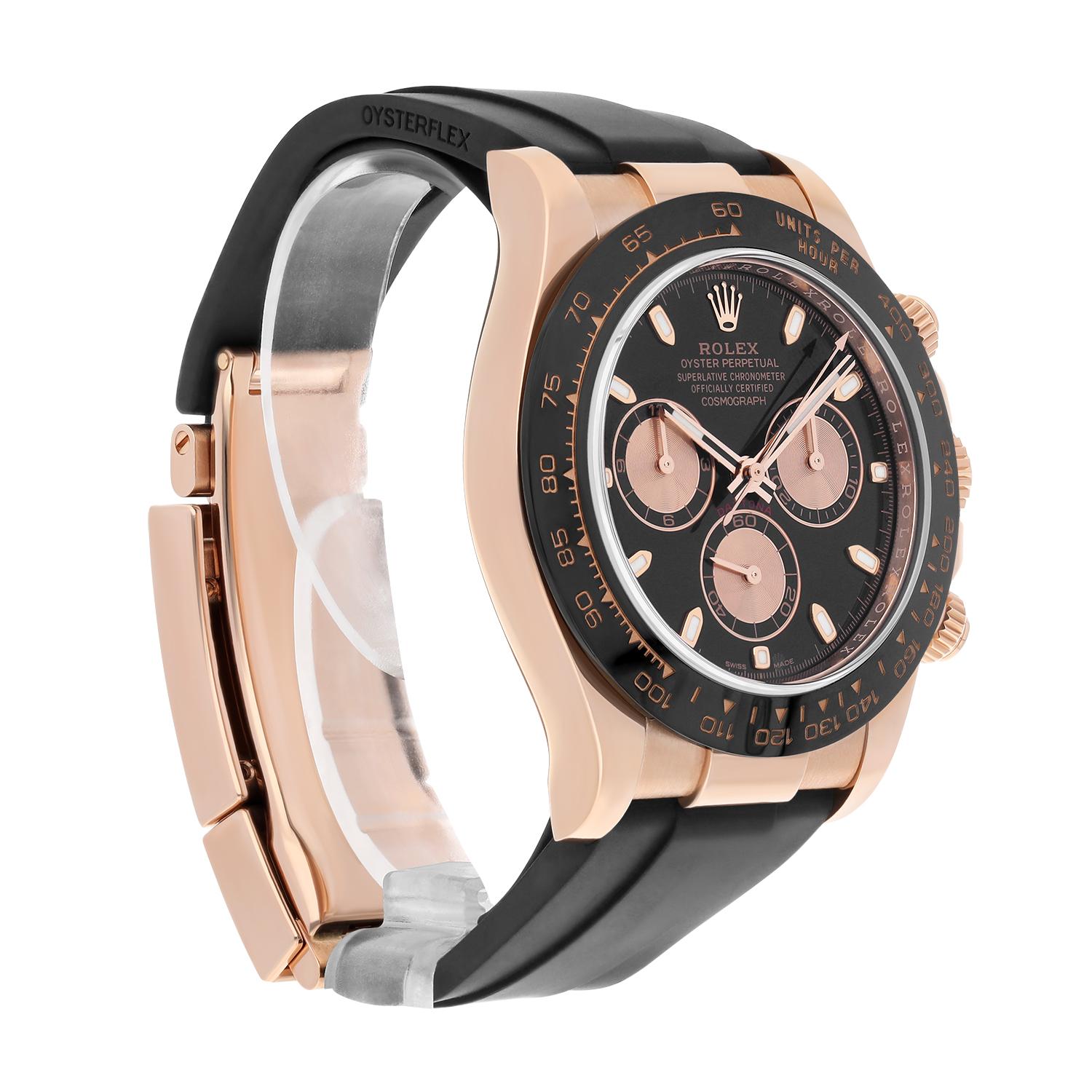 Modern MINT Rolex Cosmograph Daytona Rose Gold 116515LN 40mm Black Oysterflex Complete For Sale