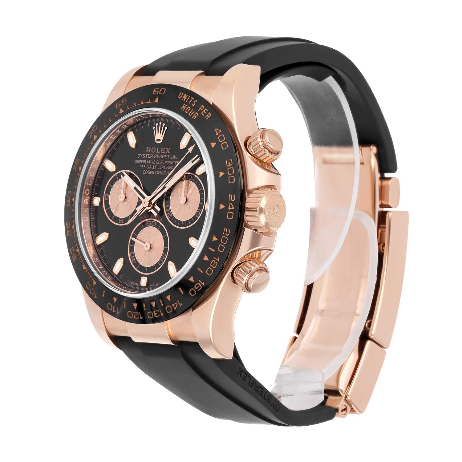 Men's MINT Rolex Cosmograph Daytona Rose Gold 116515LN 40mm Black Oysterflex Complete For Sale