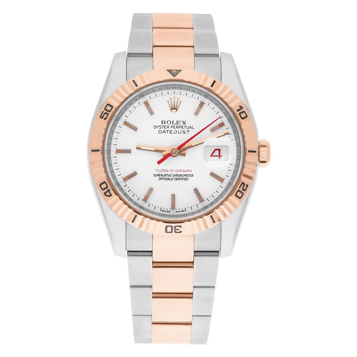 MINT Rolex DateJust 116261 Turn-O-Graph 36mm Two-Tone Rose Gold Watch Oyster Band

This watch has been professionally polished, serviced and does not have any visible scratches or blemishes. It is a genuine Rolex which has been inspected to verify