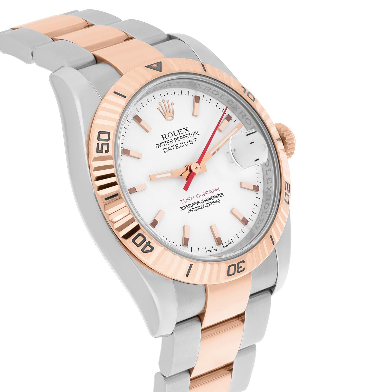 Men's MINT Rolex DateJust 116261 Turn-O-Graph 36mm Two-Tone Rose Gold Watch Oyster For Sale