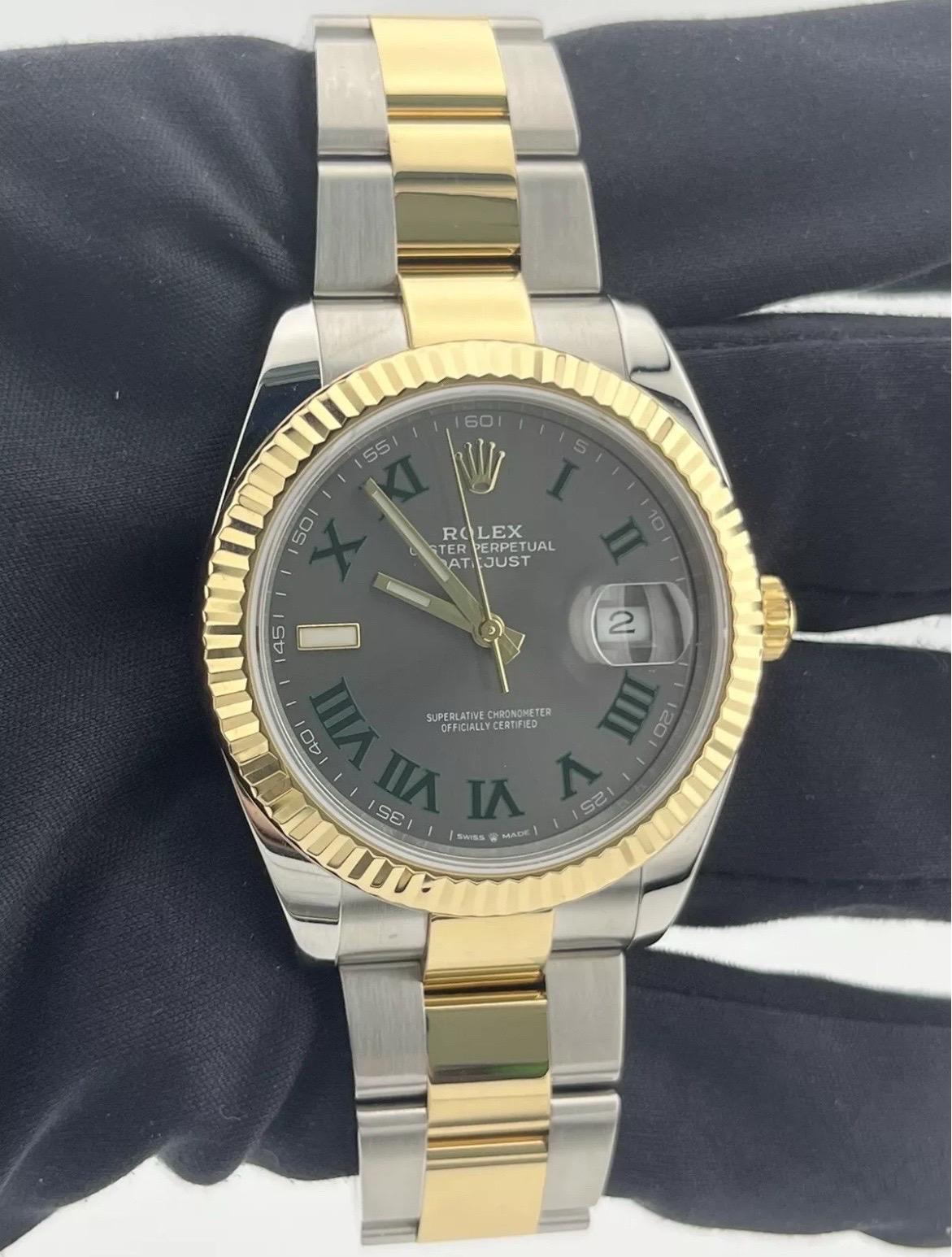 MINT Rolex DateJust 41mm Steel Two-Tone Gold Wimbledon Oyster Watch 126333 For Sale 4
