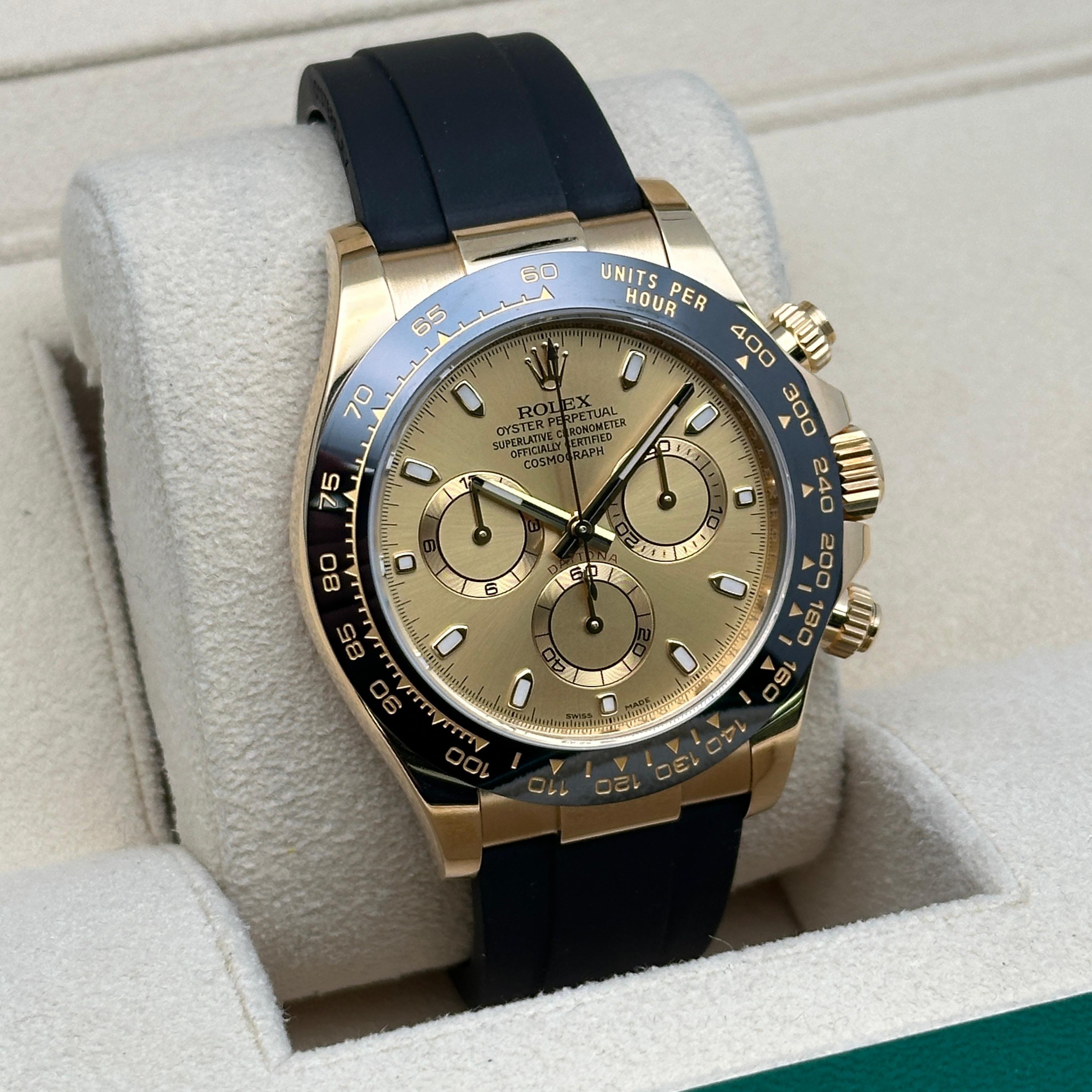  Mint Rolex Daytona 18K Yellow Gold Champagne Sticks Dial Men Watch 116518LN B&P Pour hommes 
