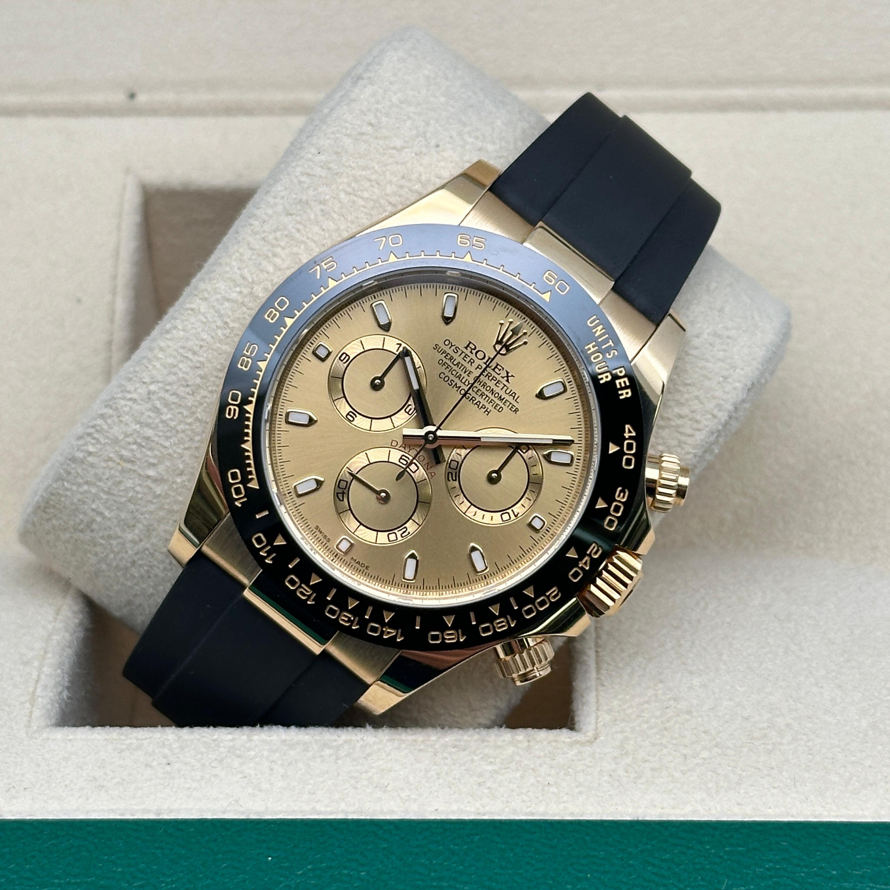 Mint Rolex Daytona 18K Yellow Gold Champagne Sticks Dial Men Watch 116518LN B&P 1