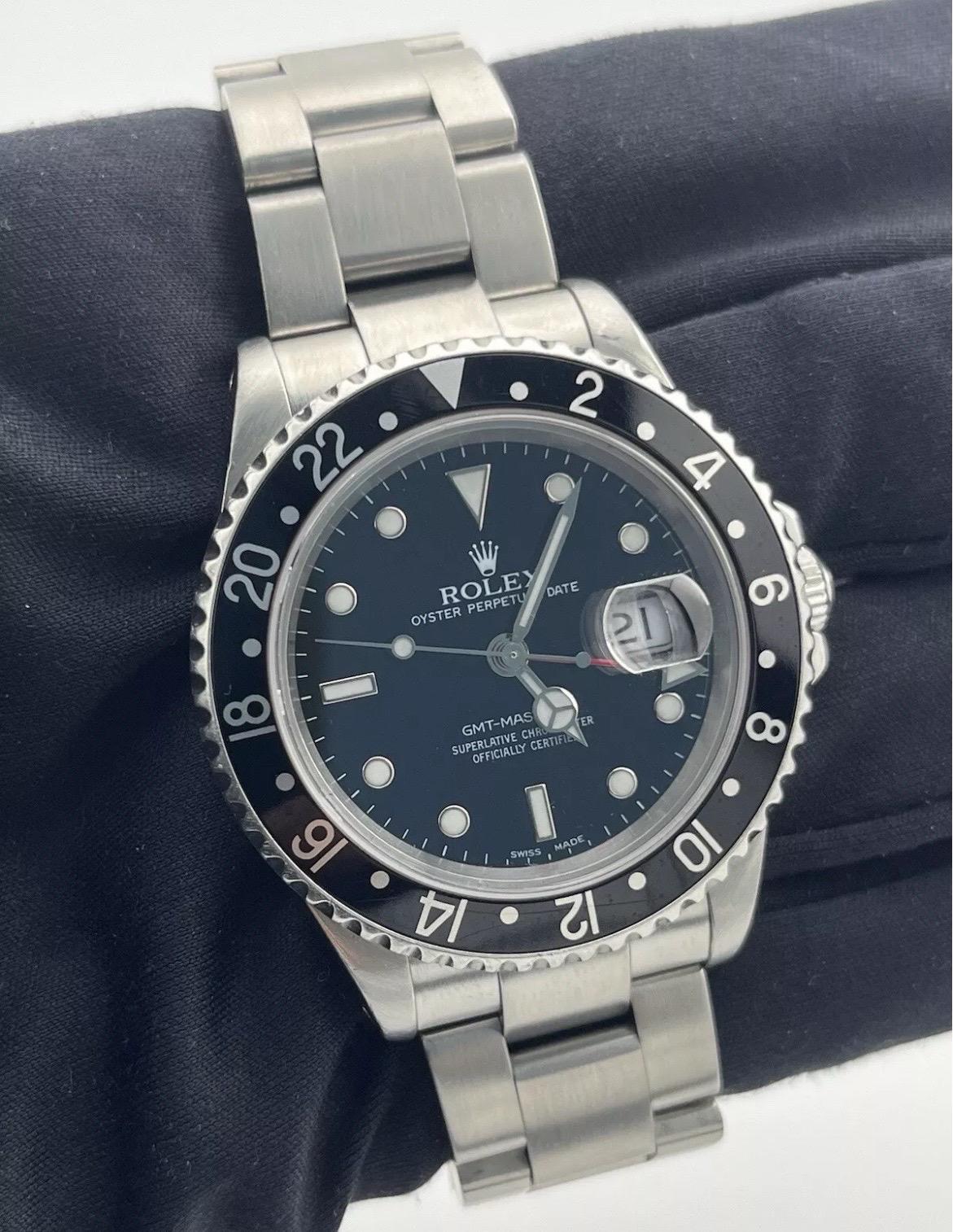 MINT Rolex GMT-Master II 40mm Stainless Steel 16710 Black Men's Watch Papers For Sale 6