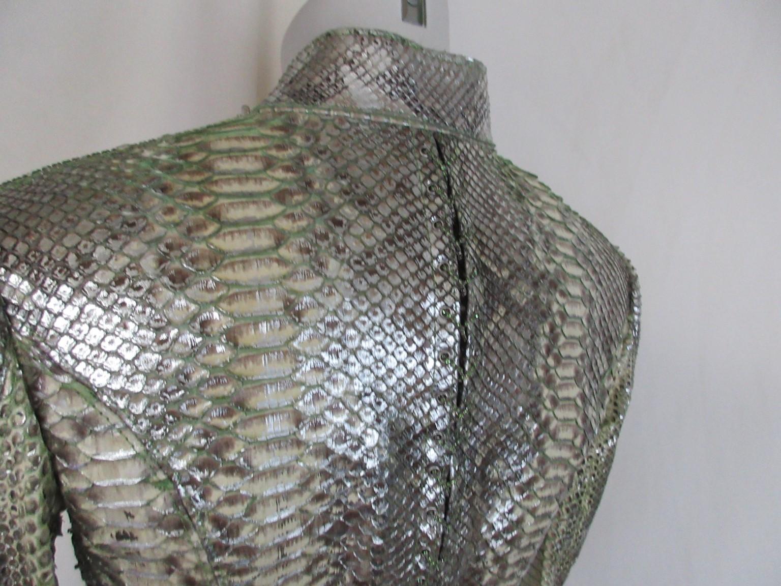 Mint Silver Exotic Leather Jacket Small 6 For Sale 6