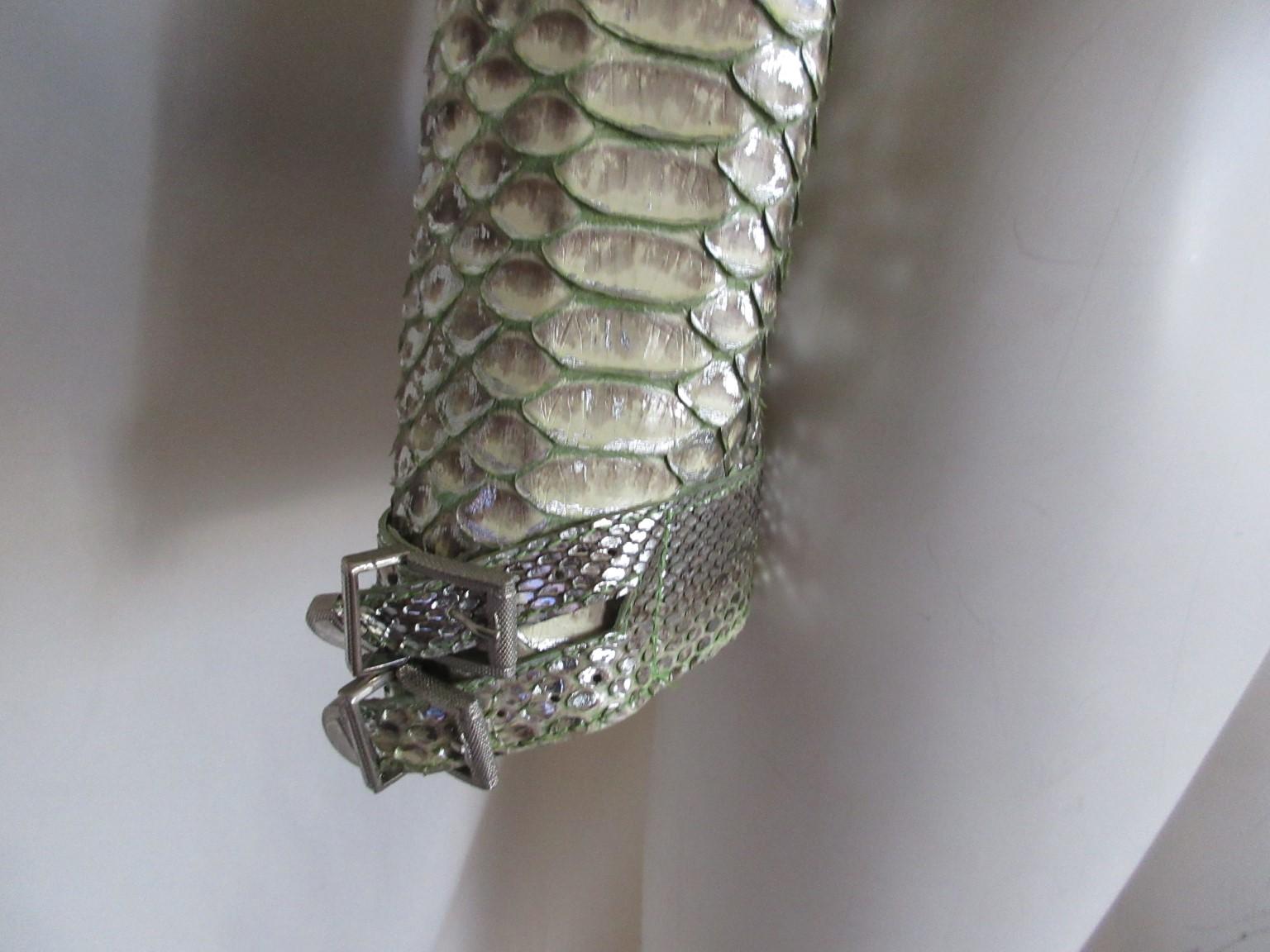 Mint Silver Exotic Leather Jacket Small 6 For Sale 8