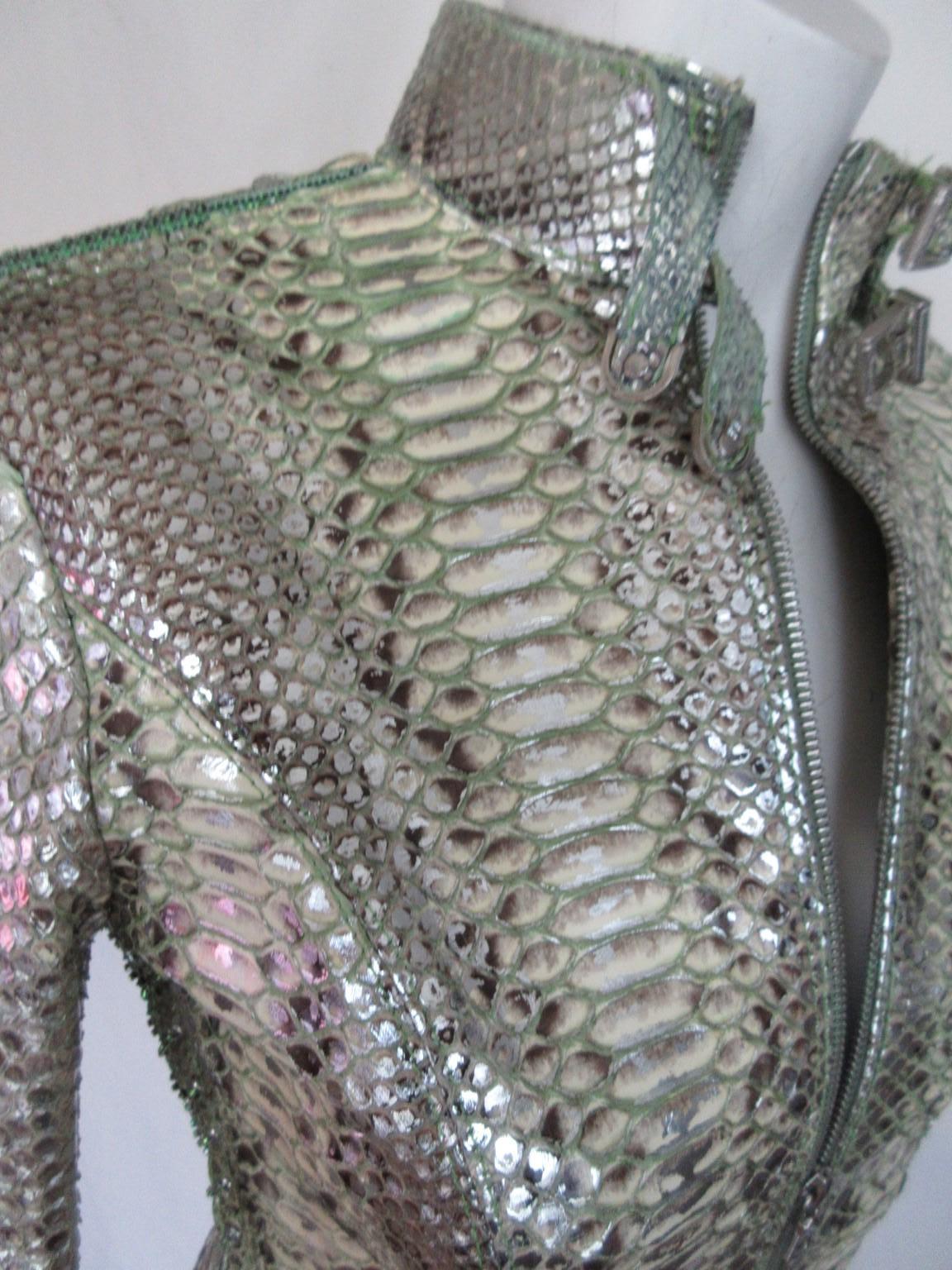 Women's or Men's Mint Silver Exotic Leather Jacket Small 6 For Sale