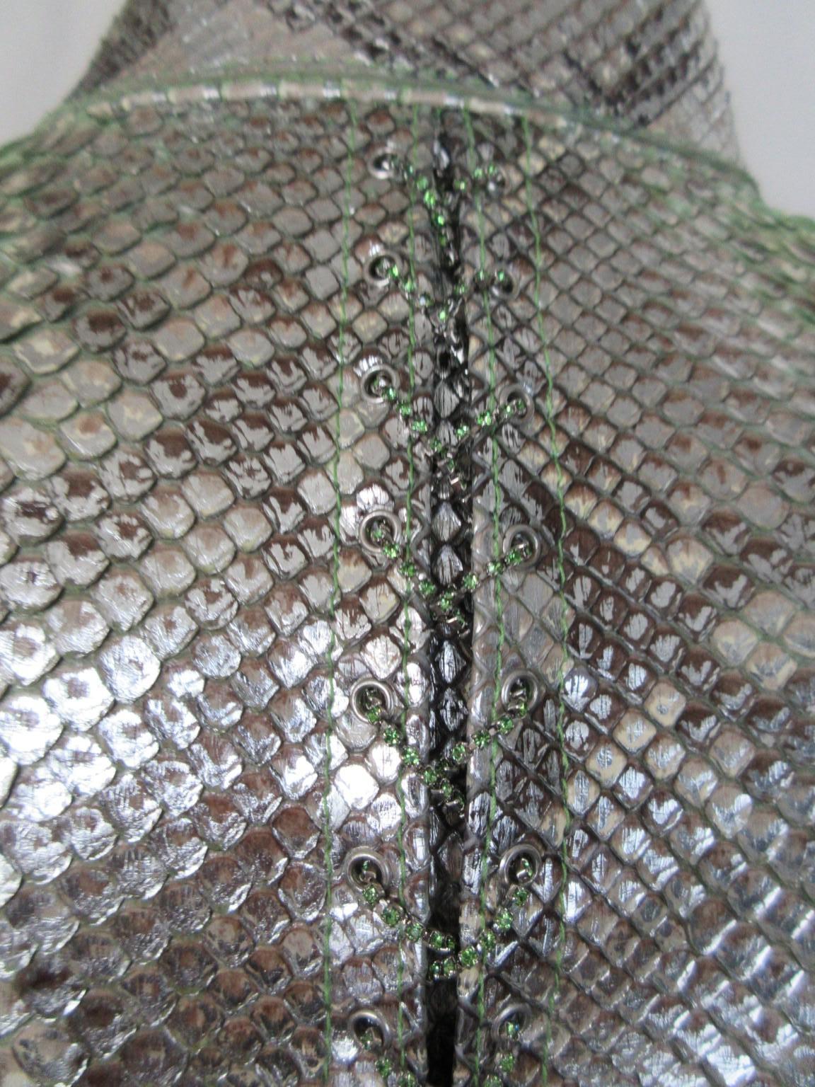Mint Silver Exotic Leather Jacket Small 6 For Sale 2