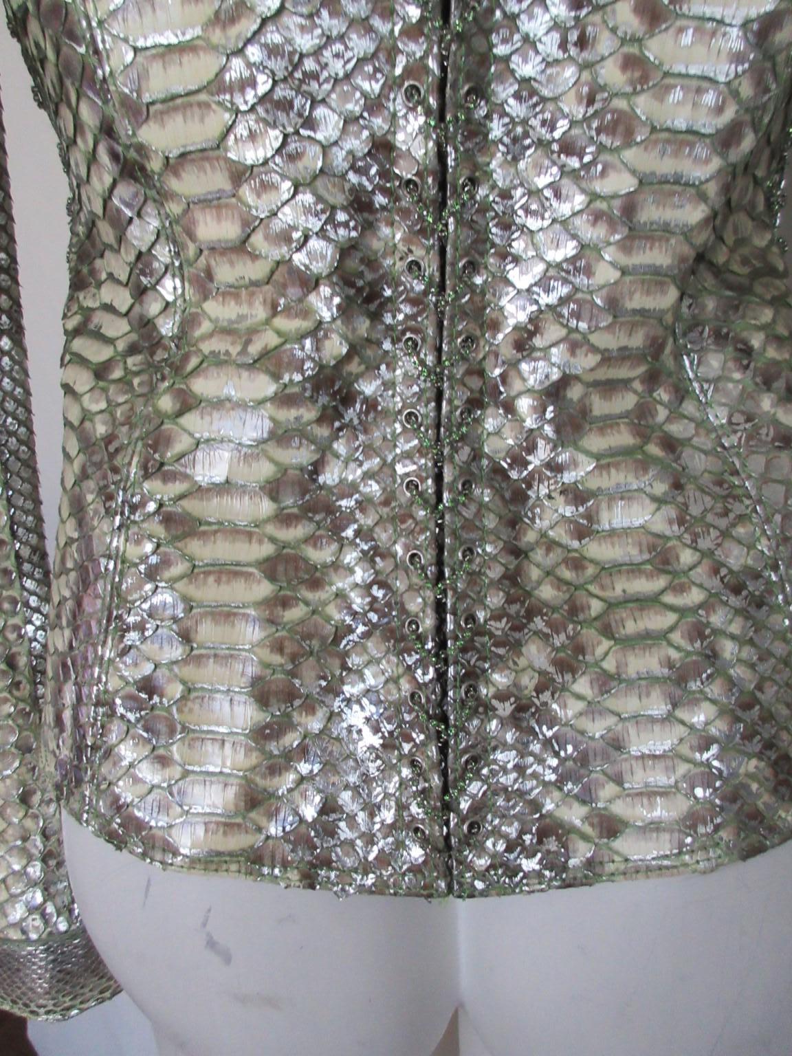 Mint Silver Exotic Leather Jacket Small 6 For Sale 3