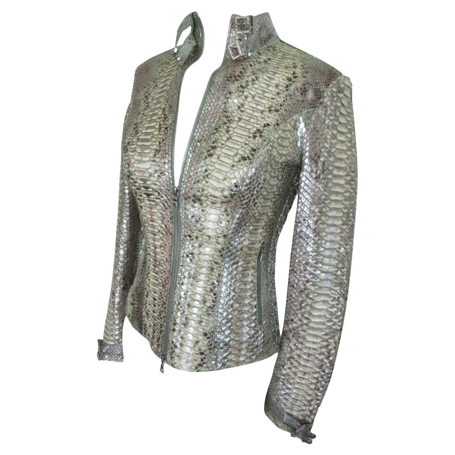 Mint Silver Exotic Leather Jacket Small 6