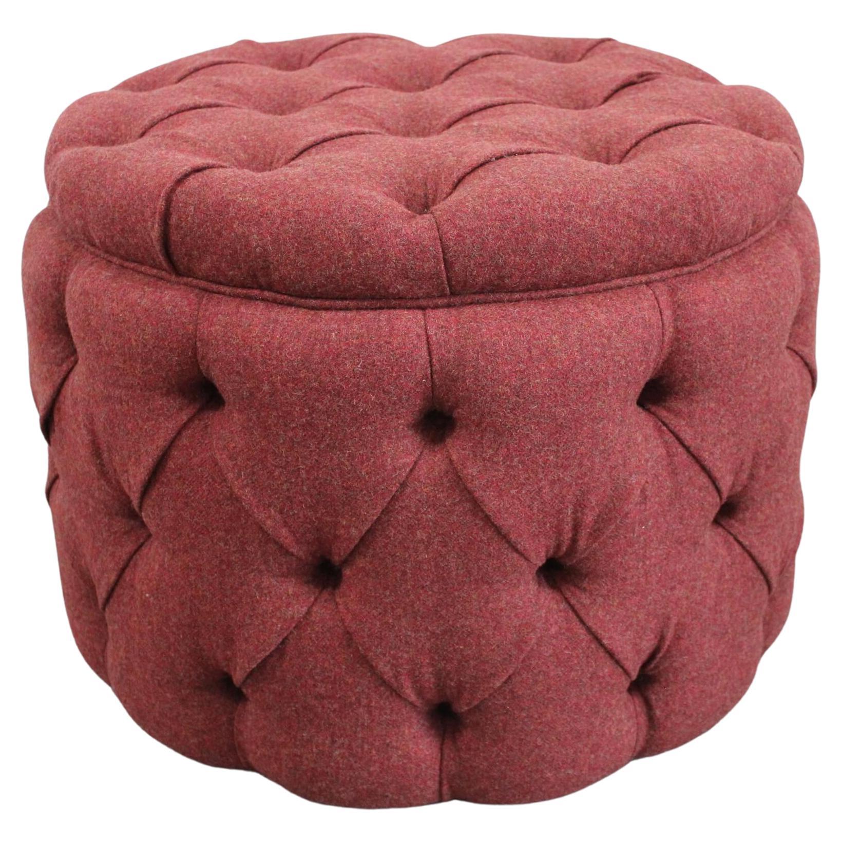 Mint “Soho Baby Buttoned-Drum” Ottoman Footstool in Mulberry Wool For Sale