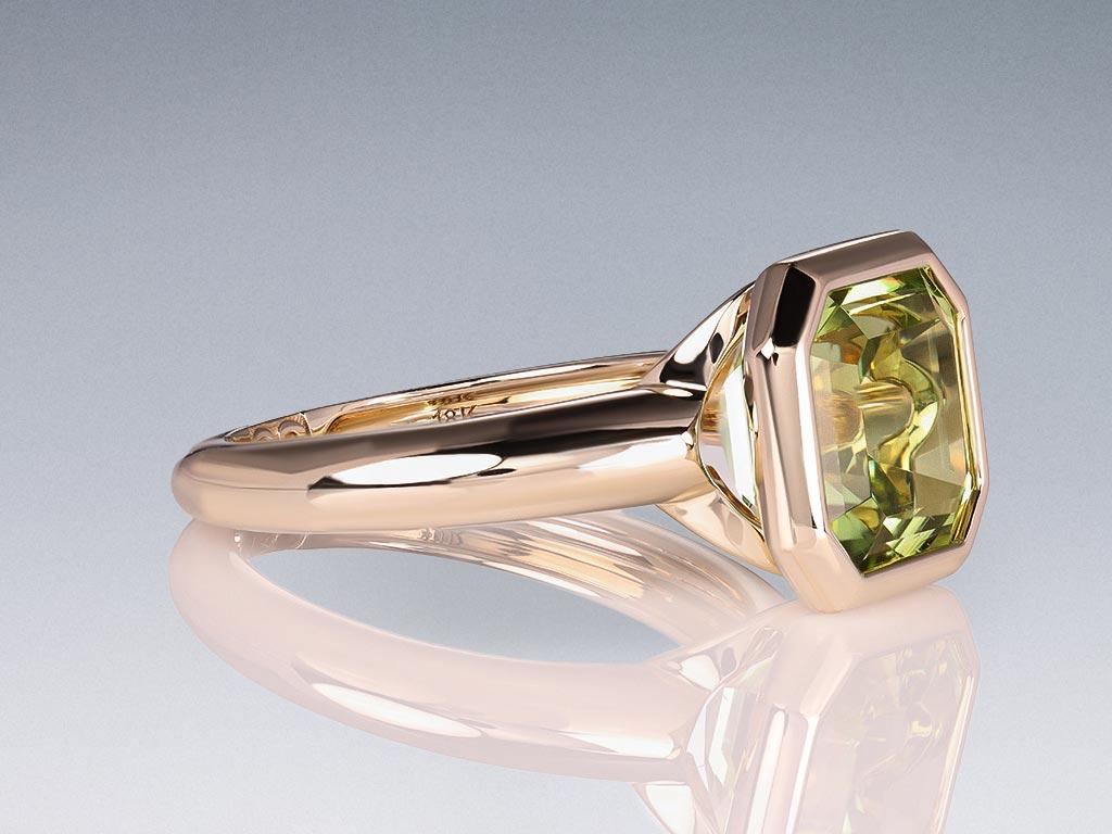 Modern  Mint Tourmaline 5.13 ct Ring in 18K Gold Champagne Color For Sale