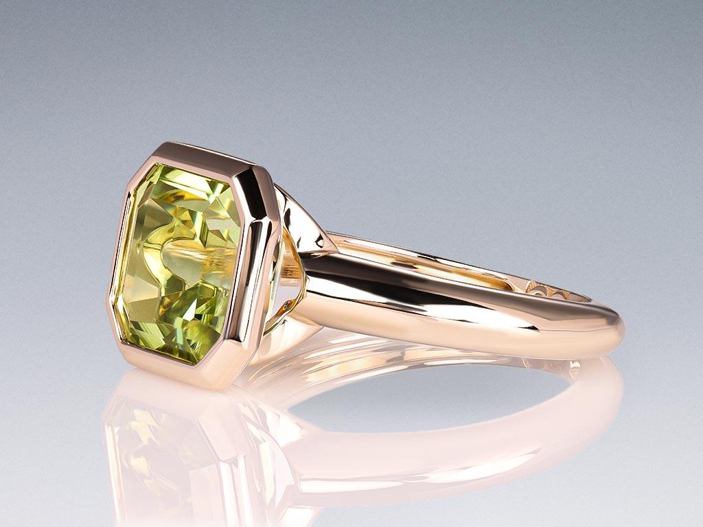 Octagon Cut Mint Tourmaline 5.13 ct Ring in 18K Gold Champagne Color For Sale