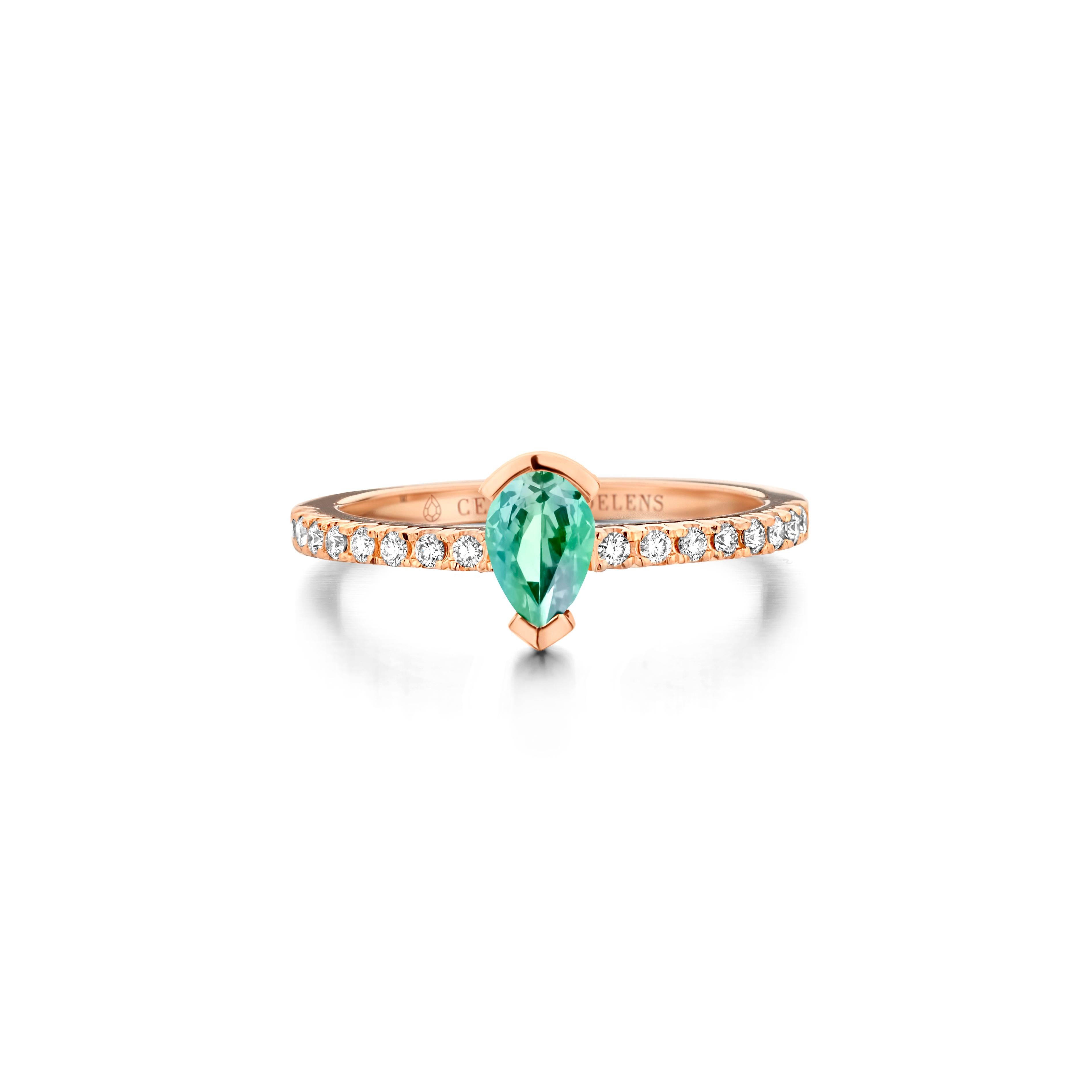 Mint Tourmaline And Diamond Rose Gold Engagement Ring For Sale